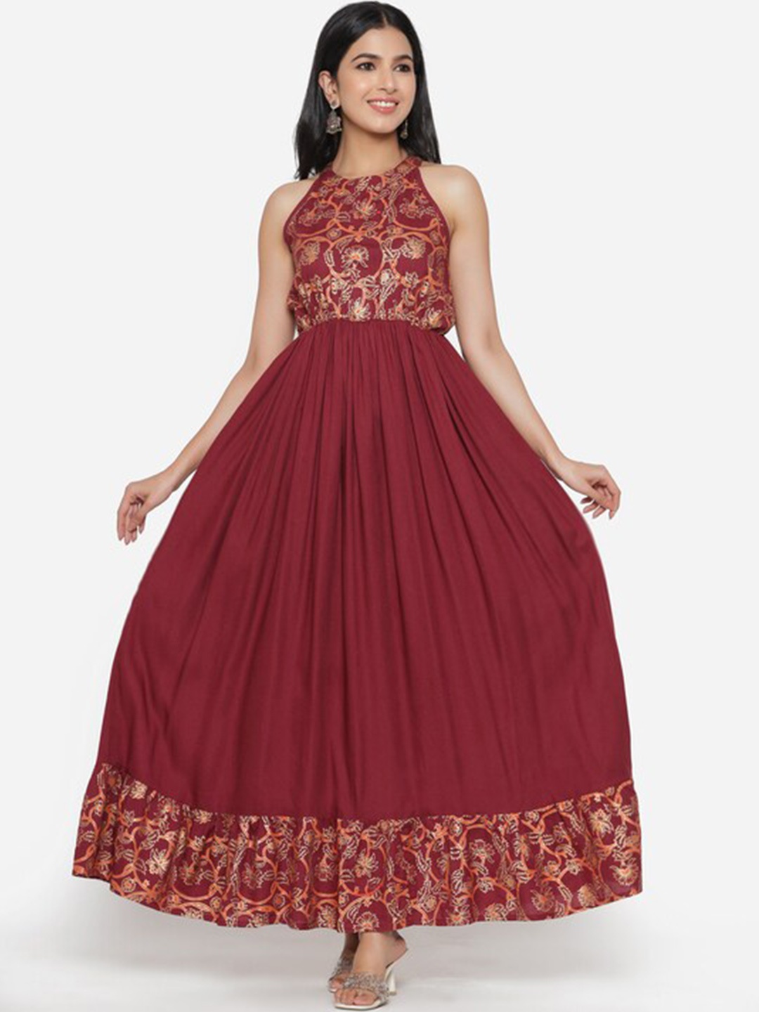 

PURSHOTTAM WALA Ethnic Motifs Maxi Dress, Maroon