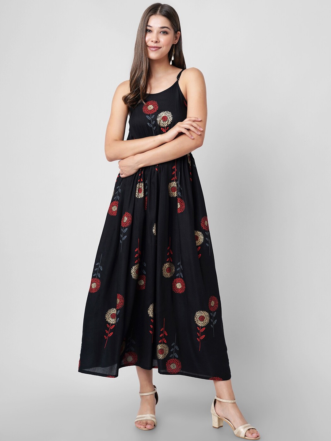 

PURSHOTTAM WALA Floral Ethnic Maxi Dress, Black