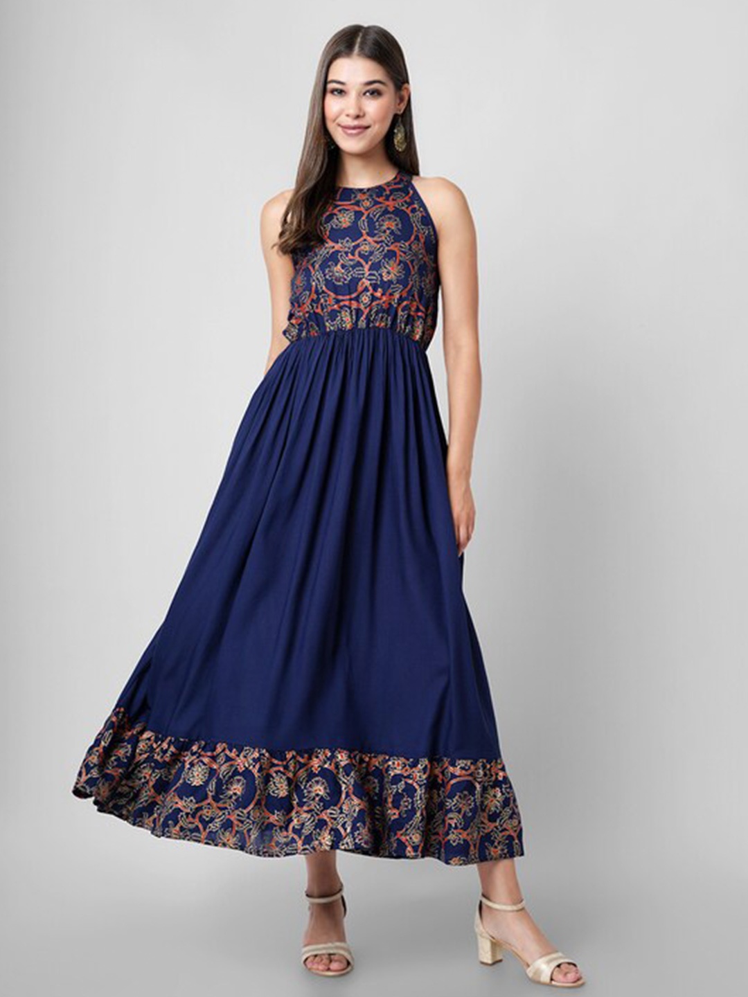 

PURSHOTTAM WALA Floral Ethnic Maxi Dress, Blue