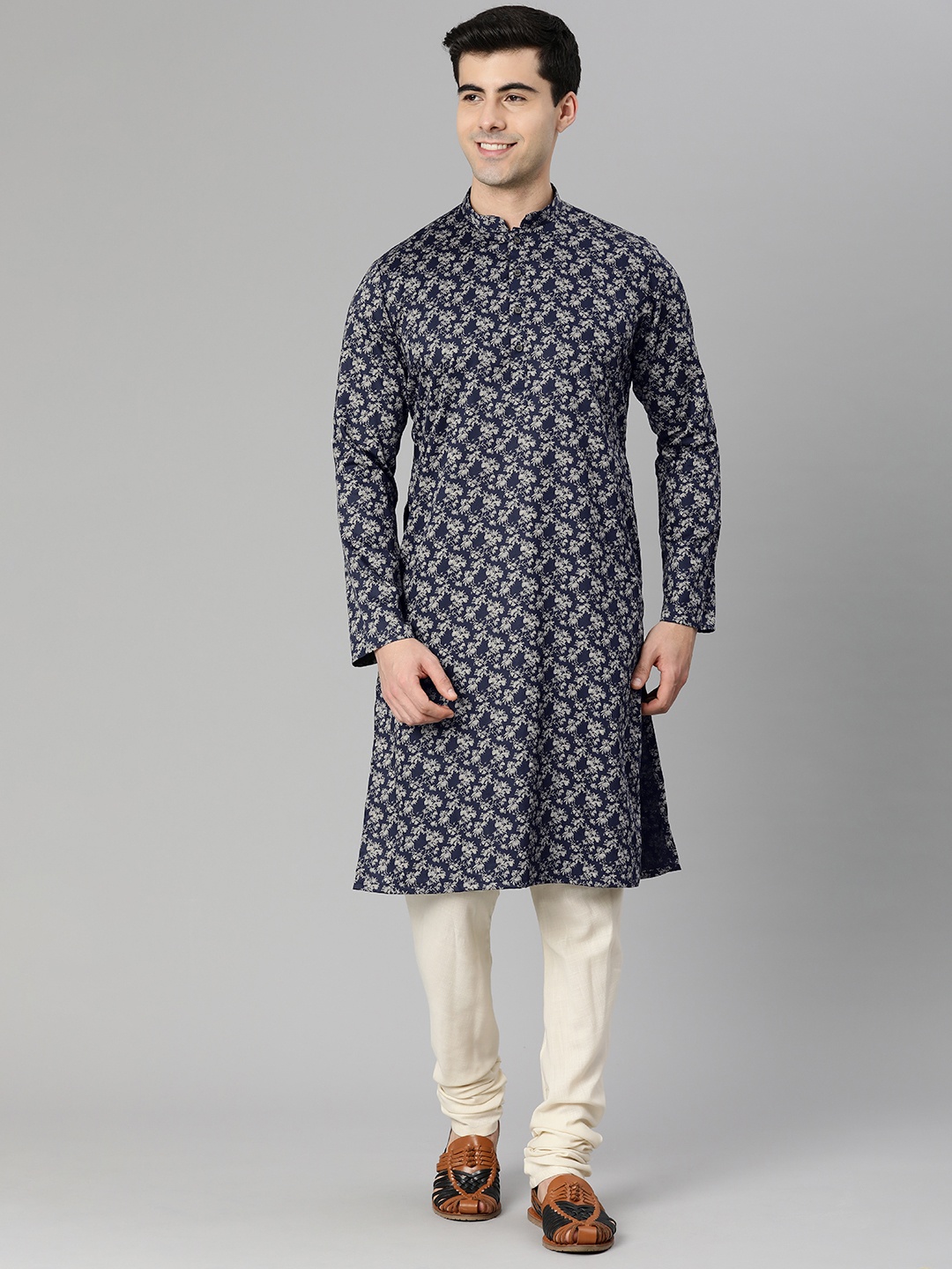

Manthan Men Floral Printed Straight Kurta, Blue
