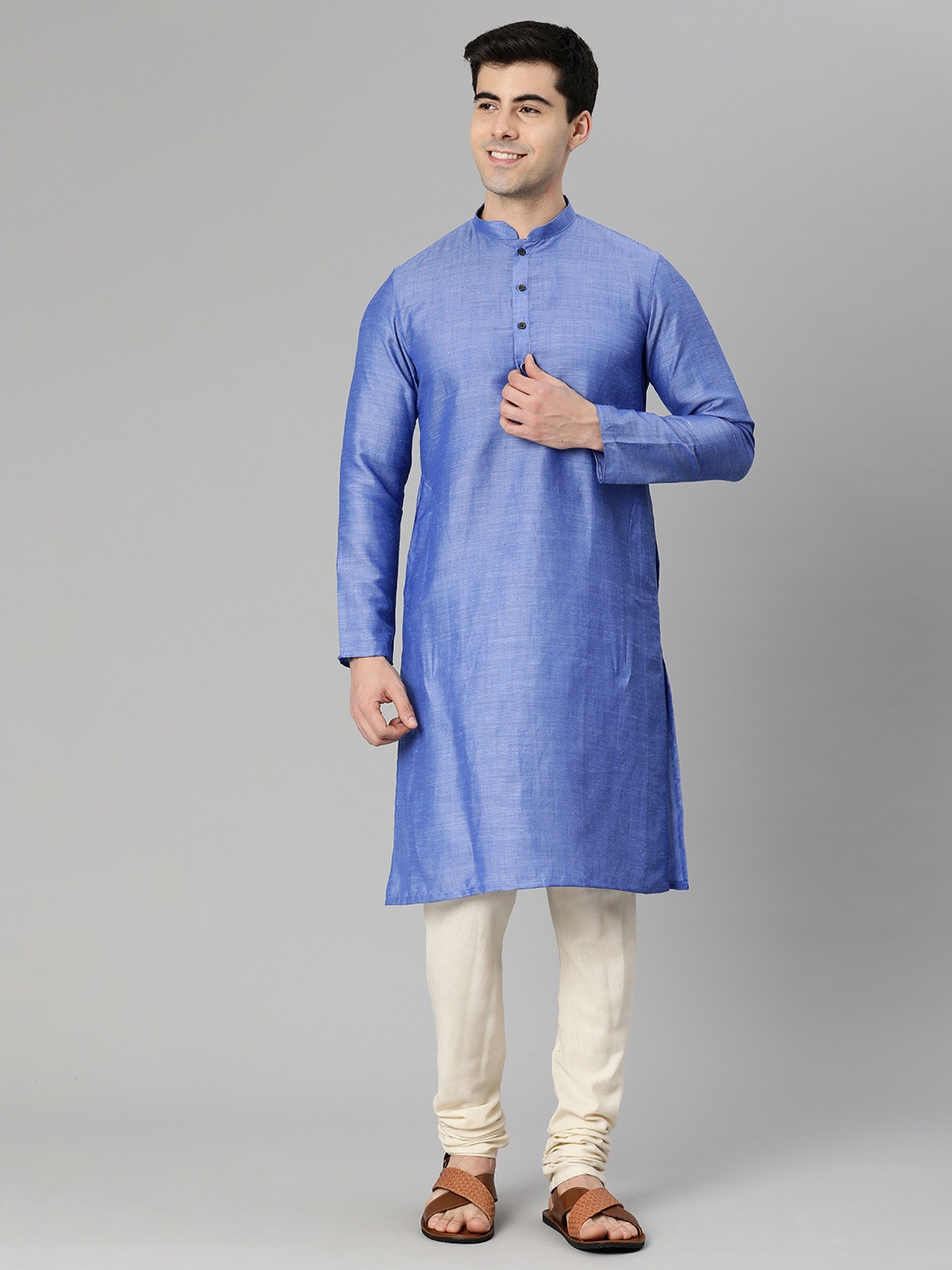 

Manthan Men Solid Straight Kurta, Blue