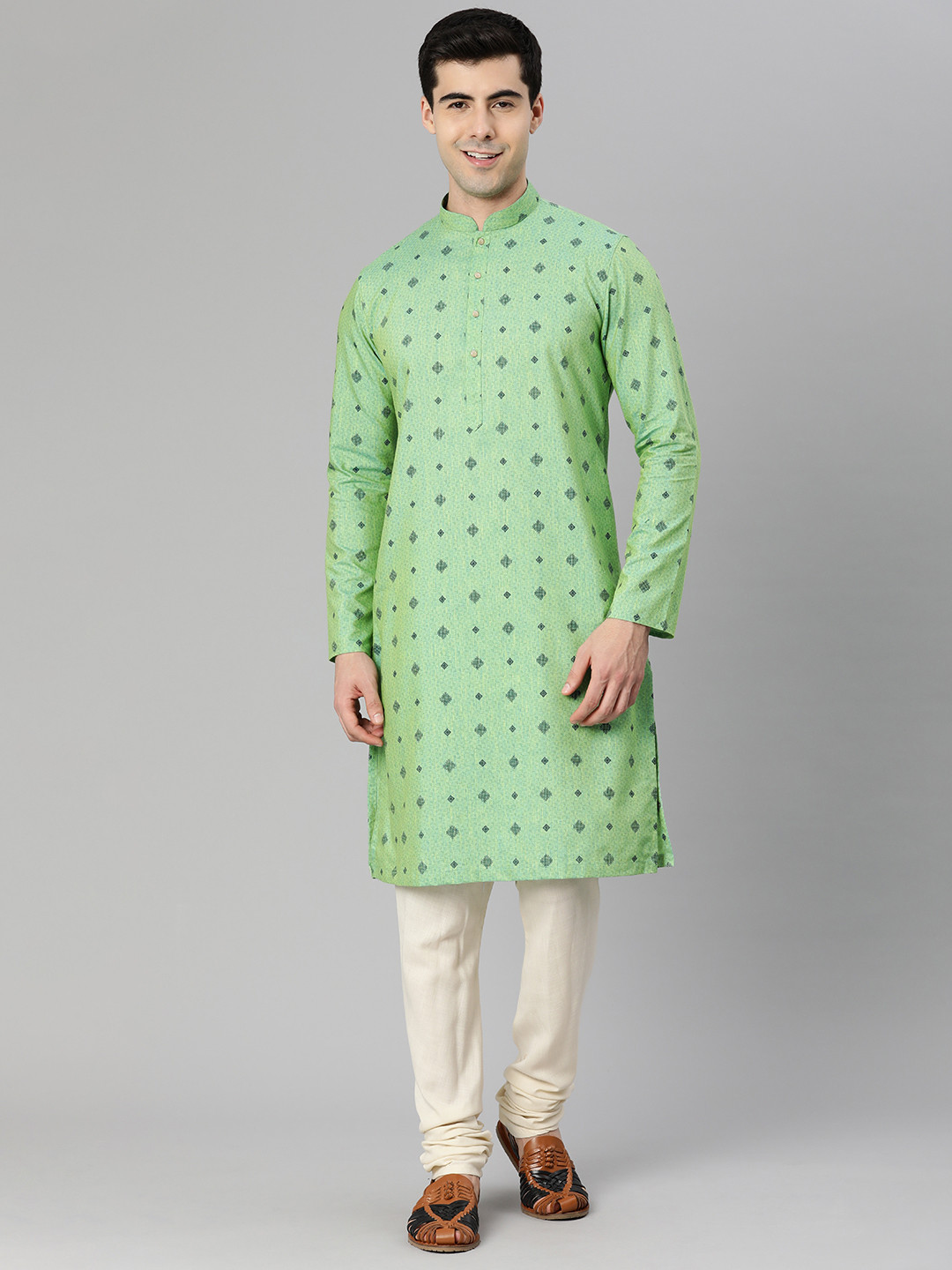 

Manthan Men Geometric Printed Straight Kurta, Green