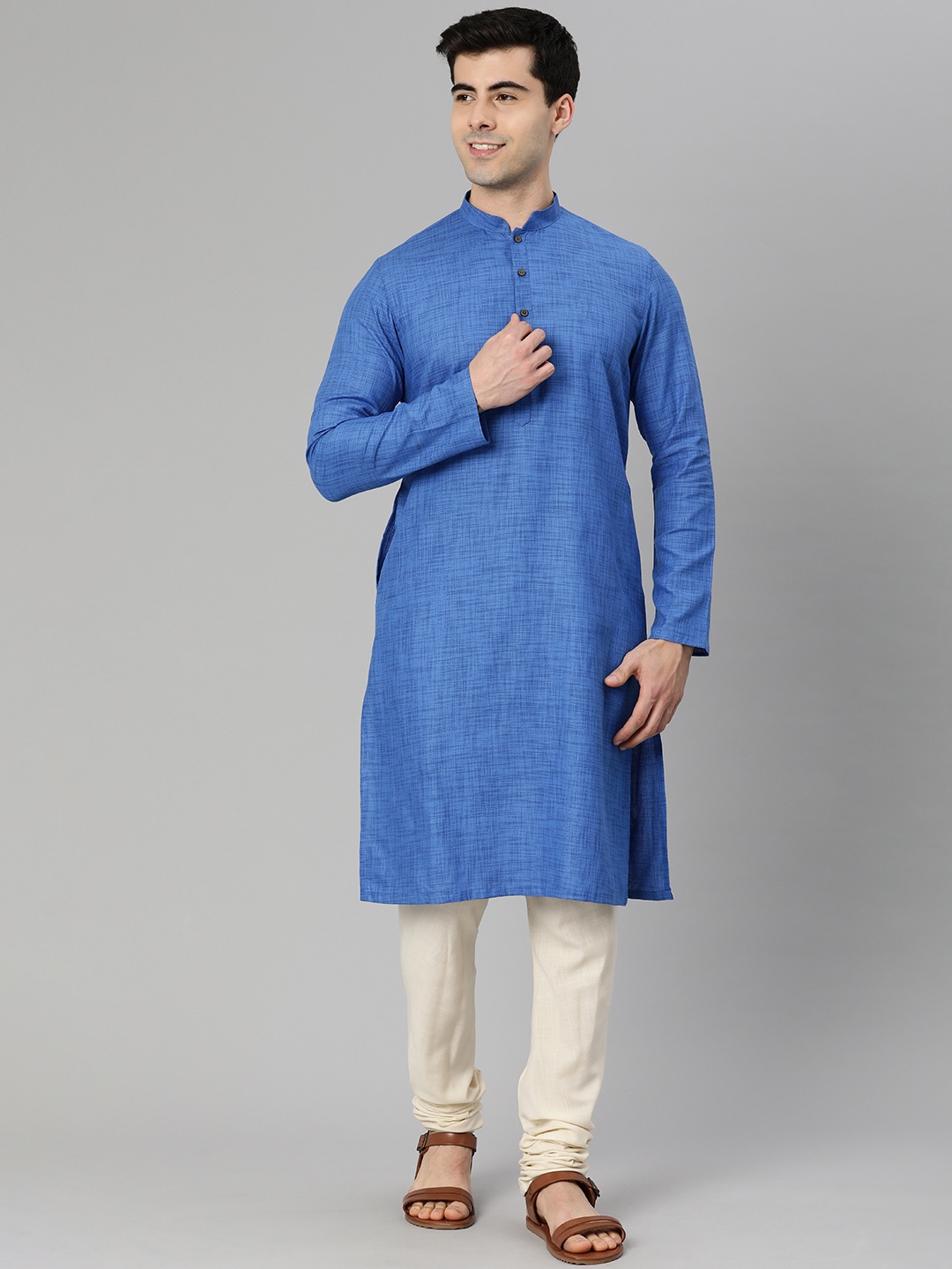 

Manthan Men Solid Straight Kurta, Blue
