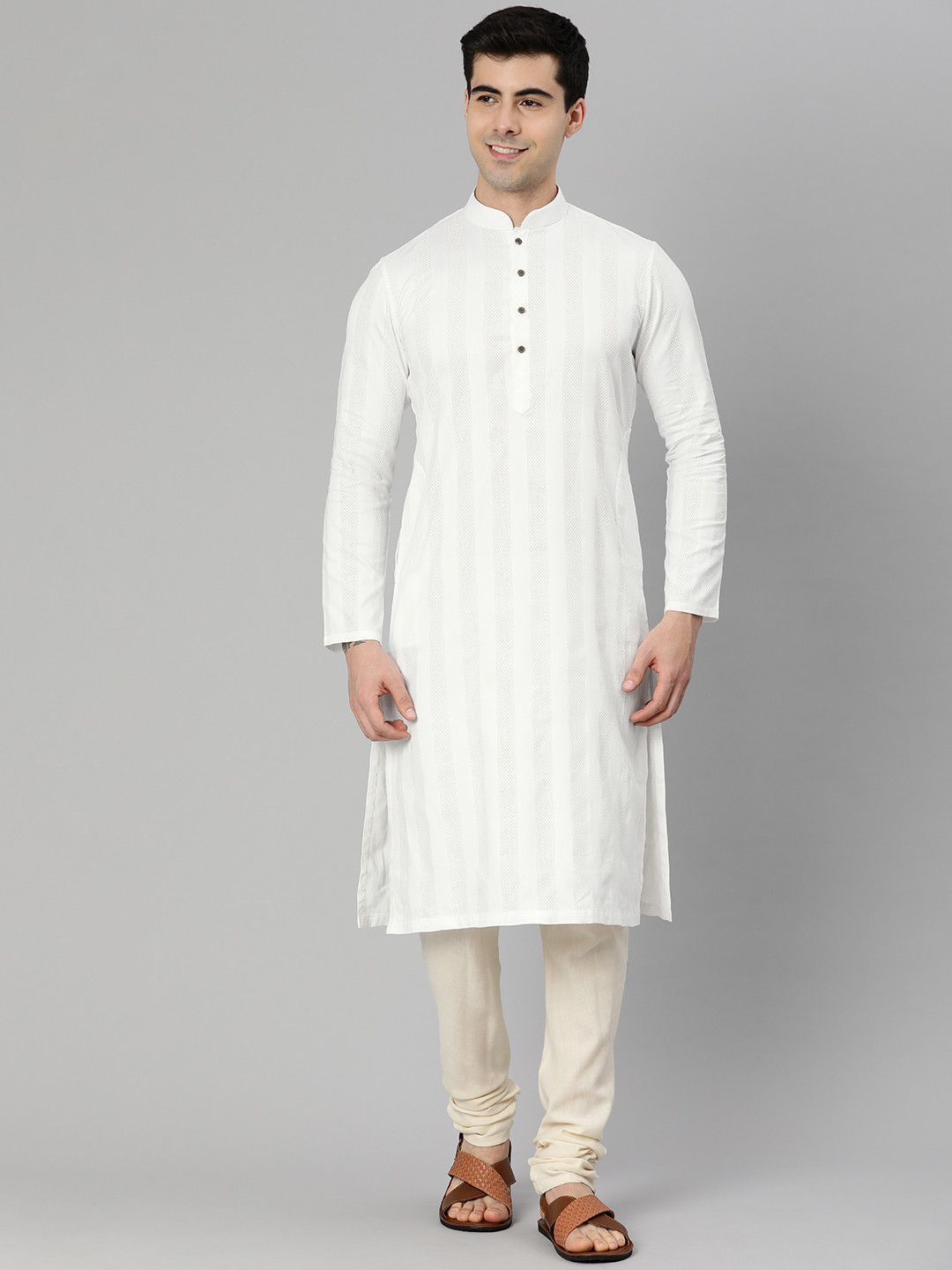 

Manthan Men Woven Design Straight Kurta, White