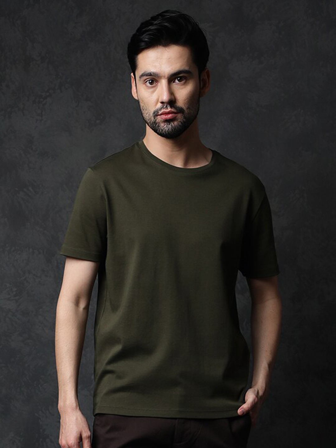 

RARE RABBIT Men Gis Cotton Slim Fit T-Shirt, Olive