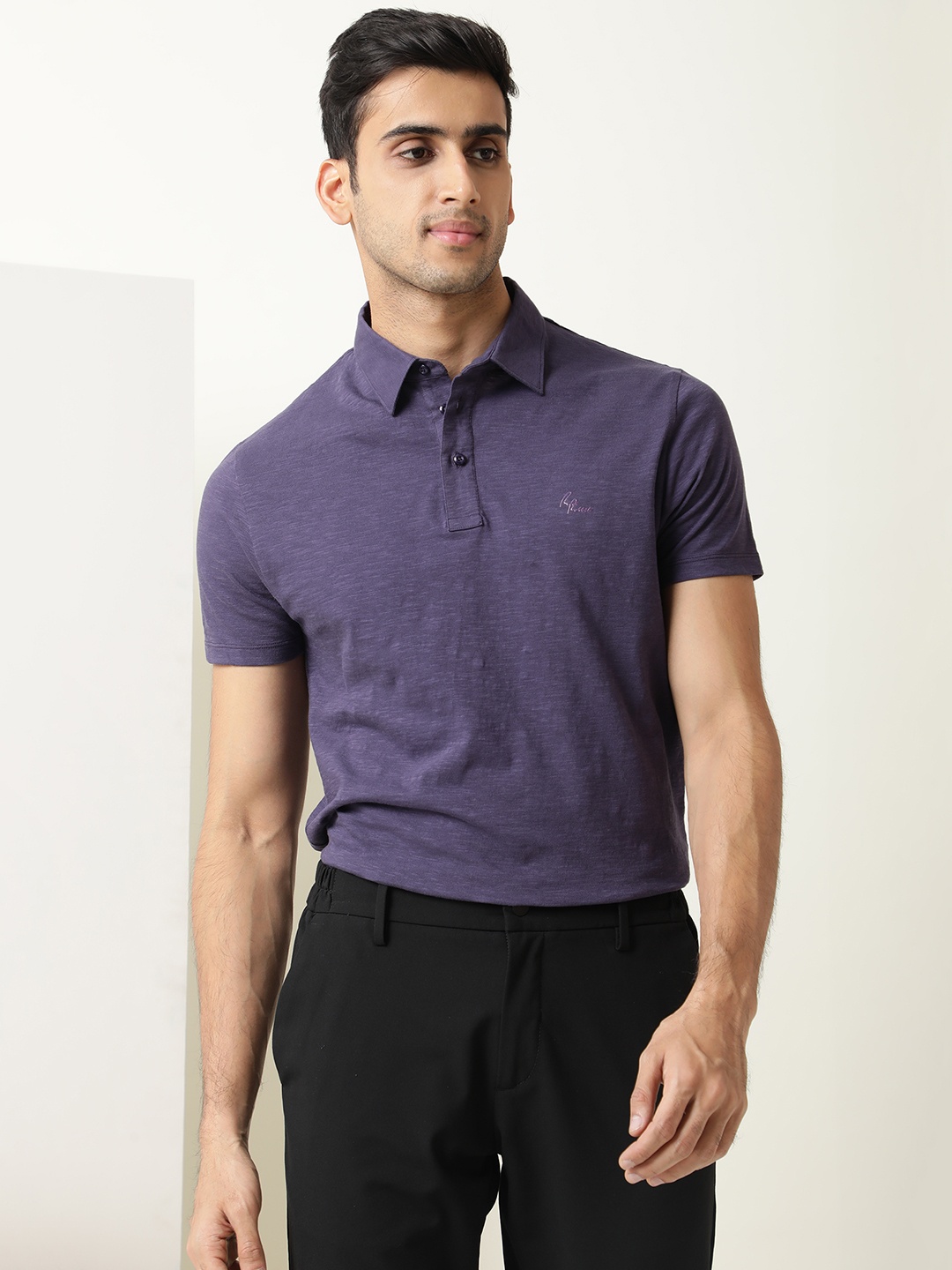 

RARE RABBIT Men Rings-4 Slim Fit Solid Polo Collar T-Shirt, Purple