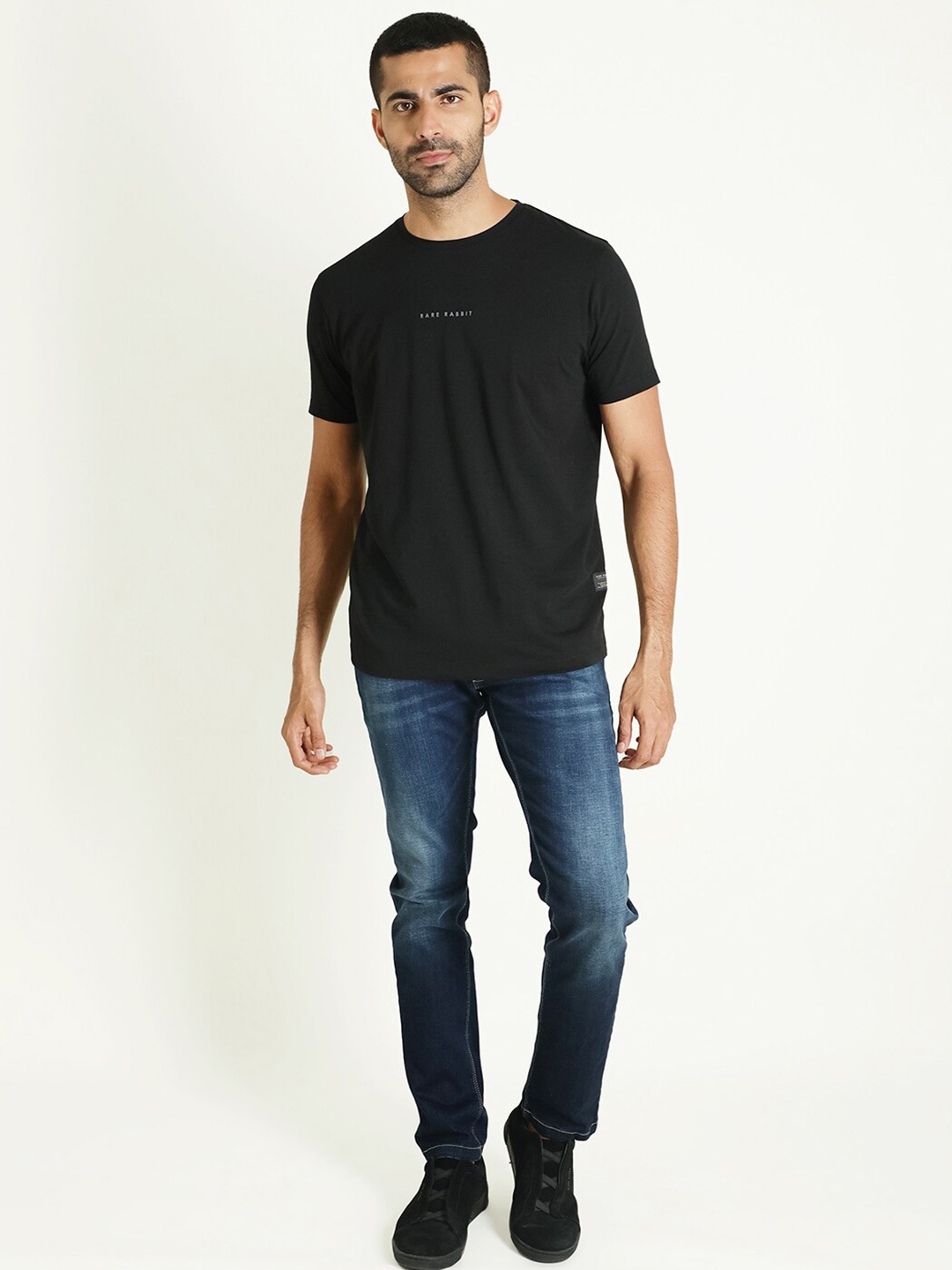

RARE RABBIT Men Rabbi S Cotton Slim Fit T-Shirt, Black