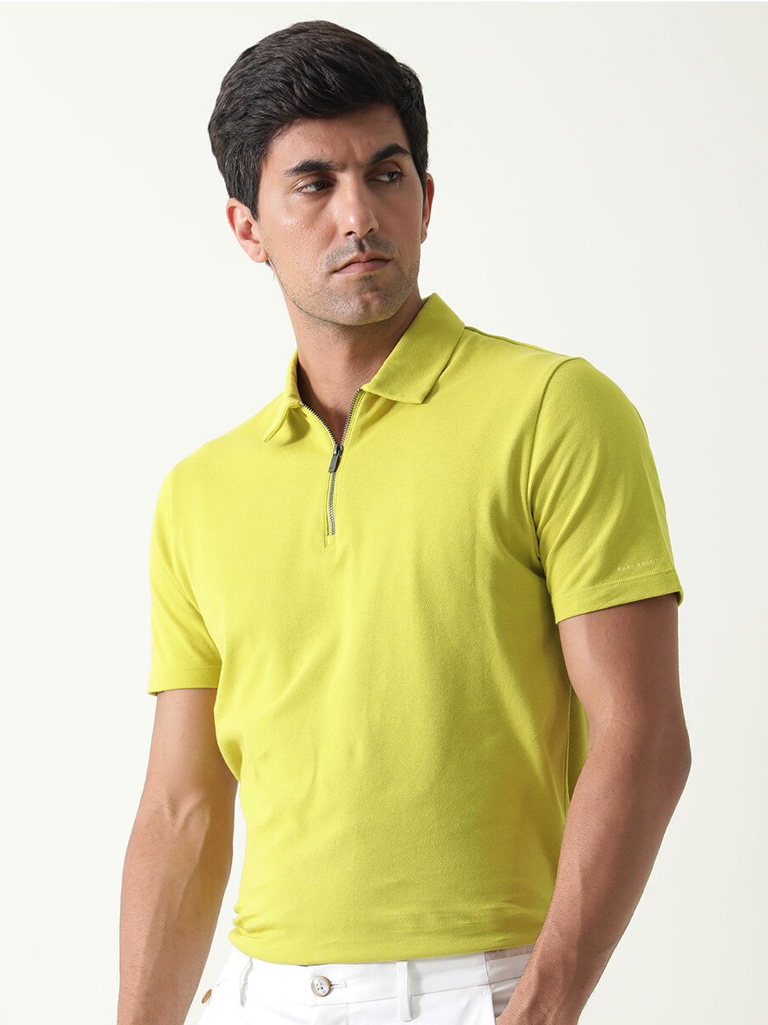 

RARE RABBIT Men Rings-4 Slim Fit Solid Polo Collar T-Shirt, Yellow