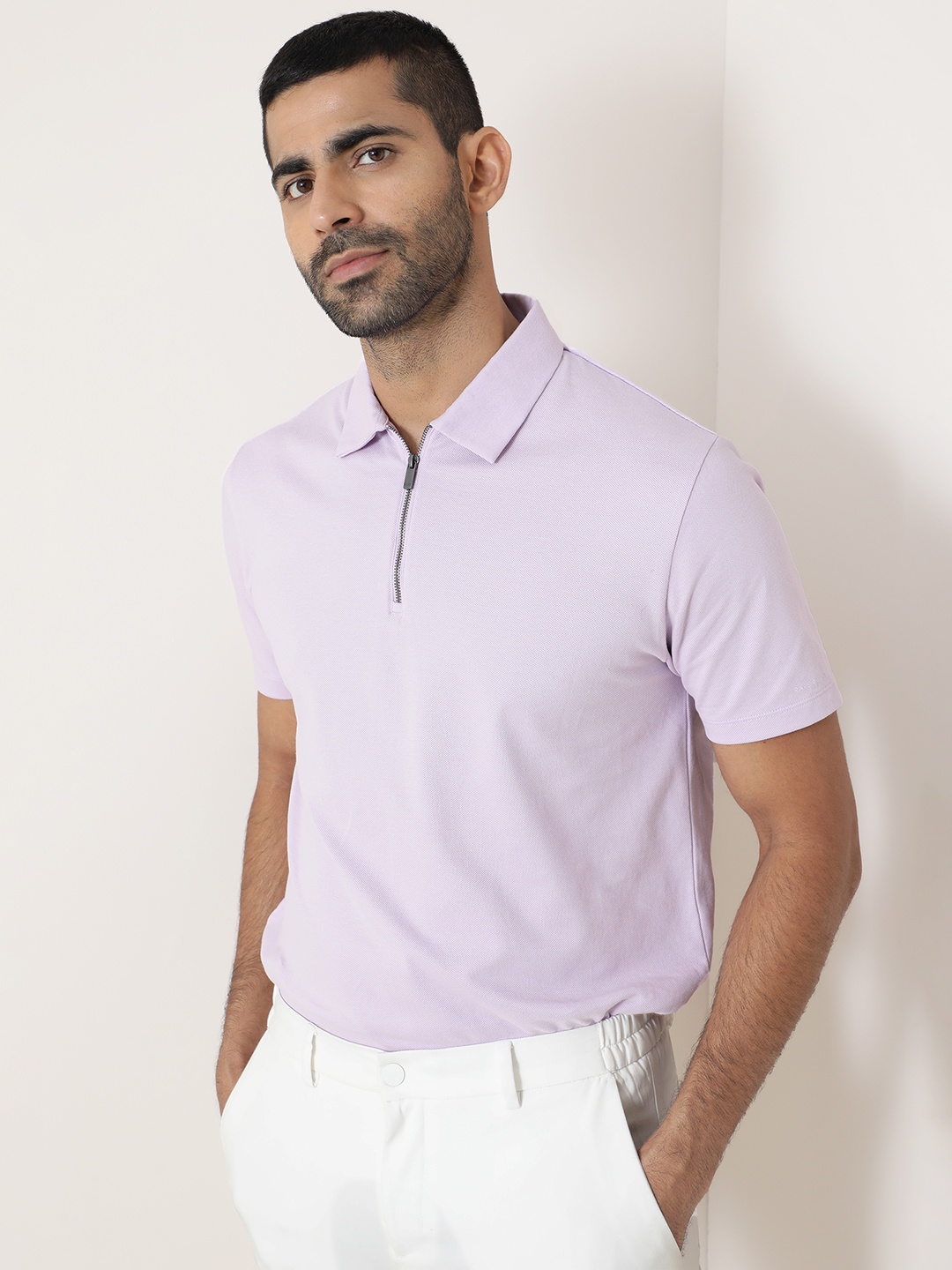 

RARE RABBIT Men Rings-4 Slim Fit Solid Polo Collar T-Shirt, Purple