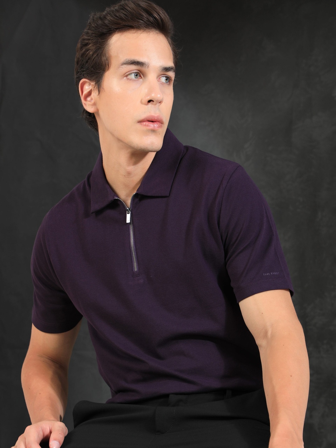 

RARE RABBIT Men Rings-4 Slim Fit Solid Polo Collar T-Shirt, Maroon