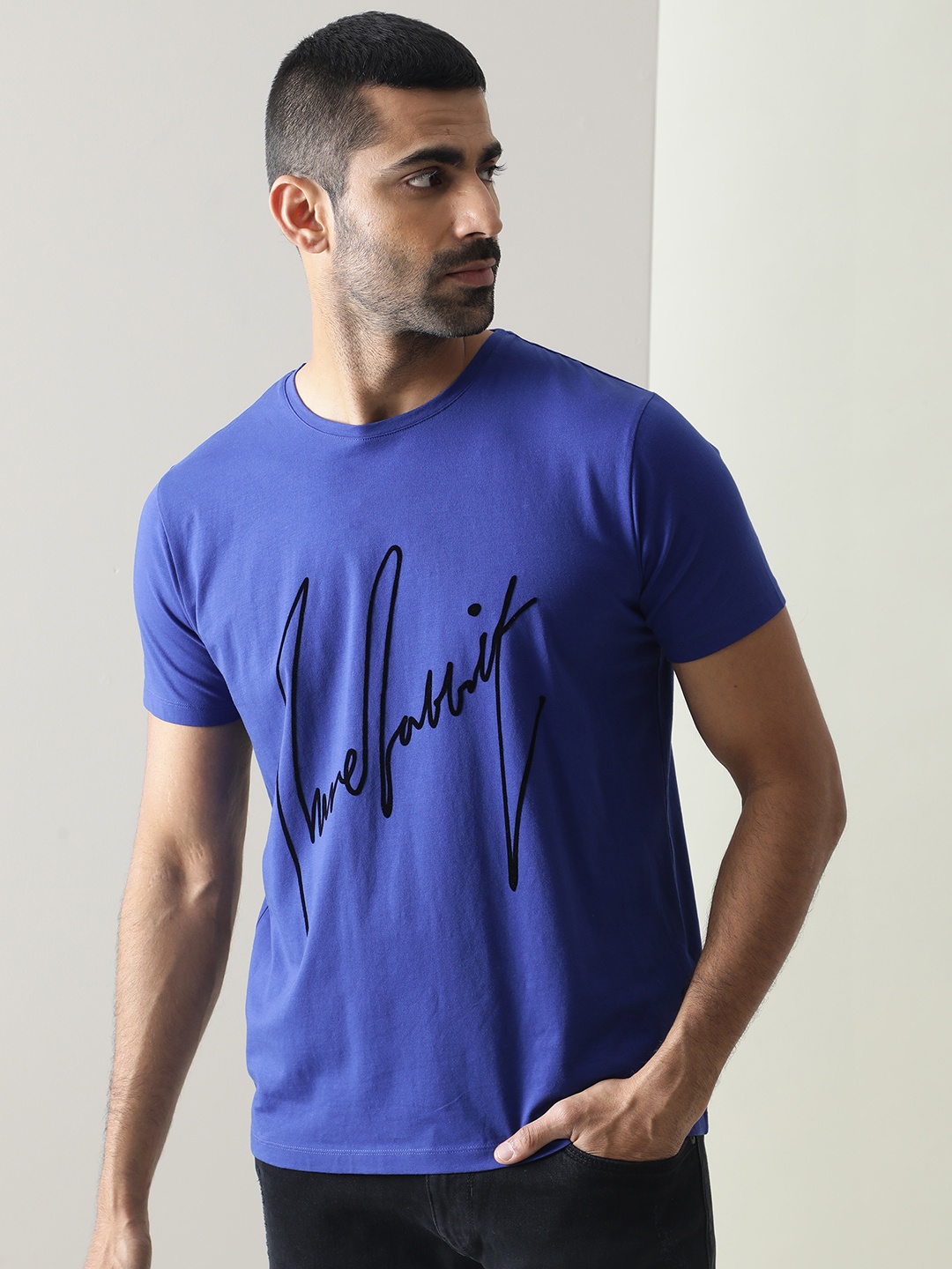 

RARE RABBIT Men Rings-4 Slim Fit Solid Polo Collar T-Shirt, Blue