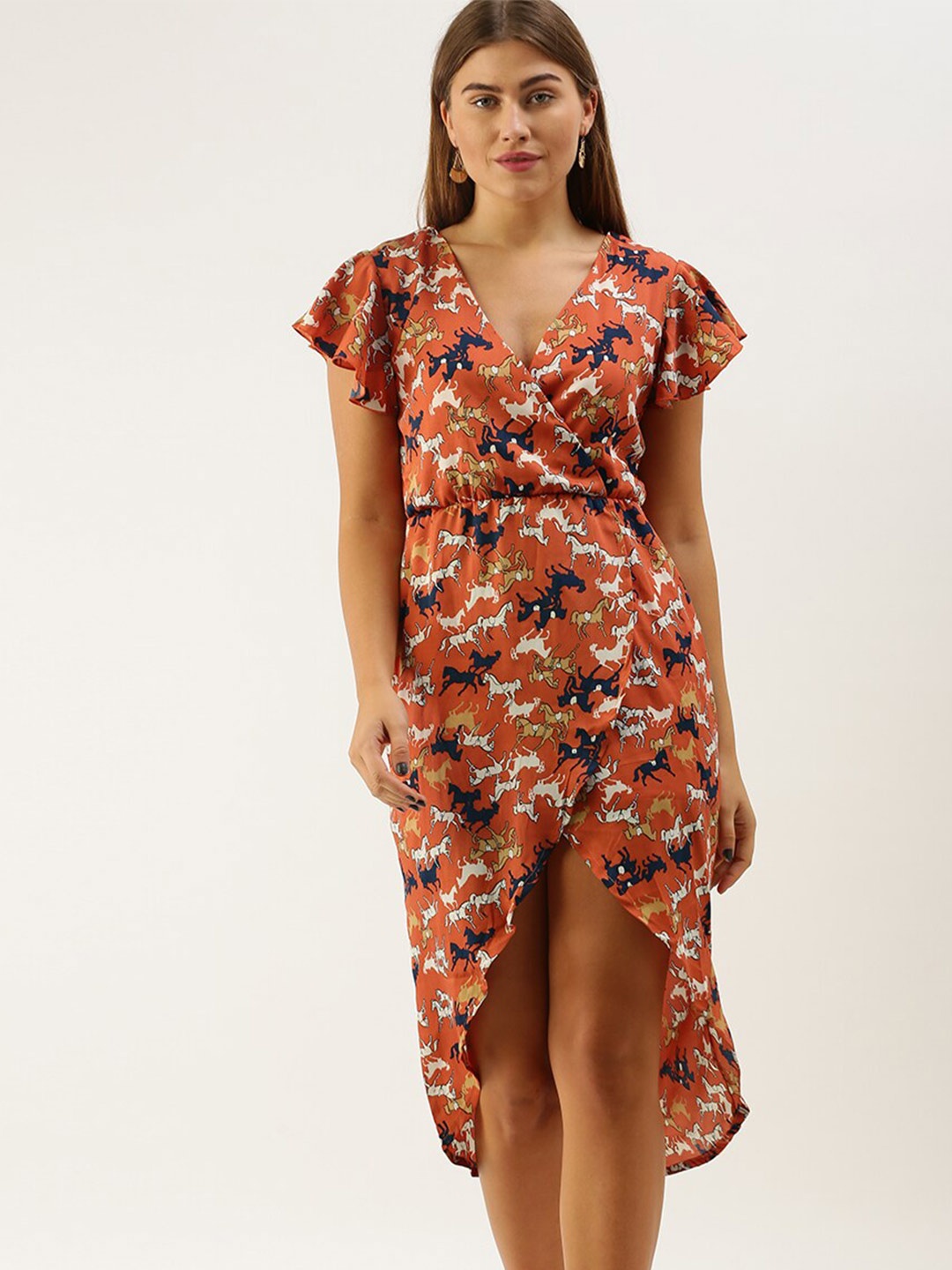 

DODO & MOA Graphic Printed Wrap Dress, Orange