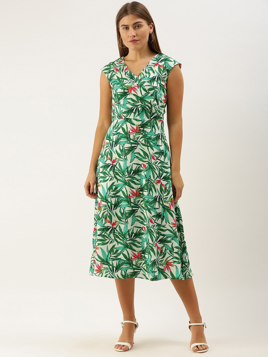 

DODO & MOA V-Neck Tropical Midi Dress, Green