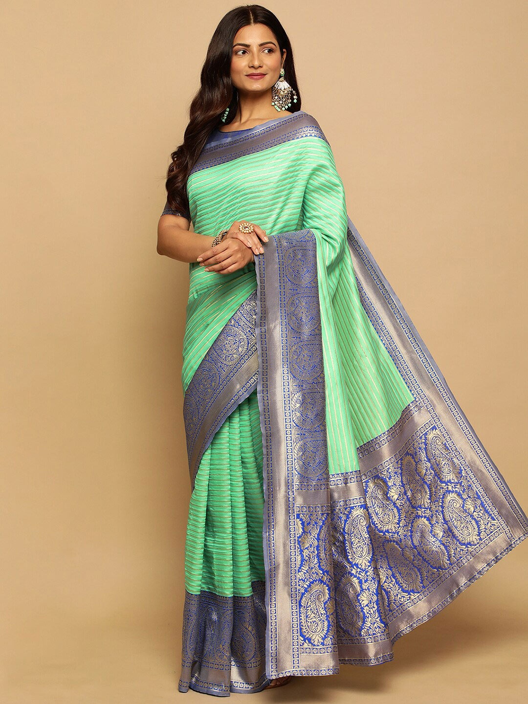 

Satrani Woven Design Zari Banarasi Saree, Green