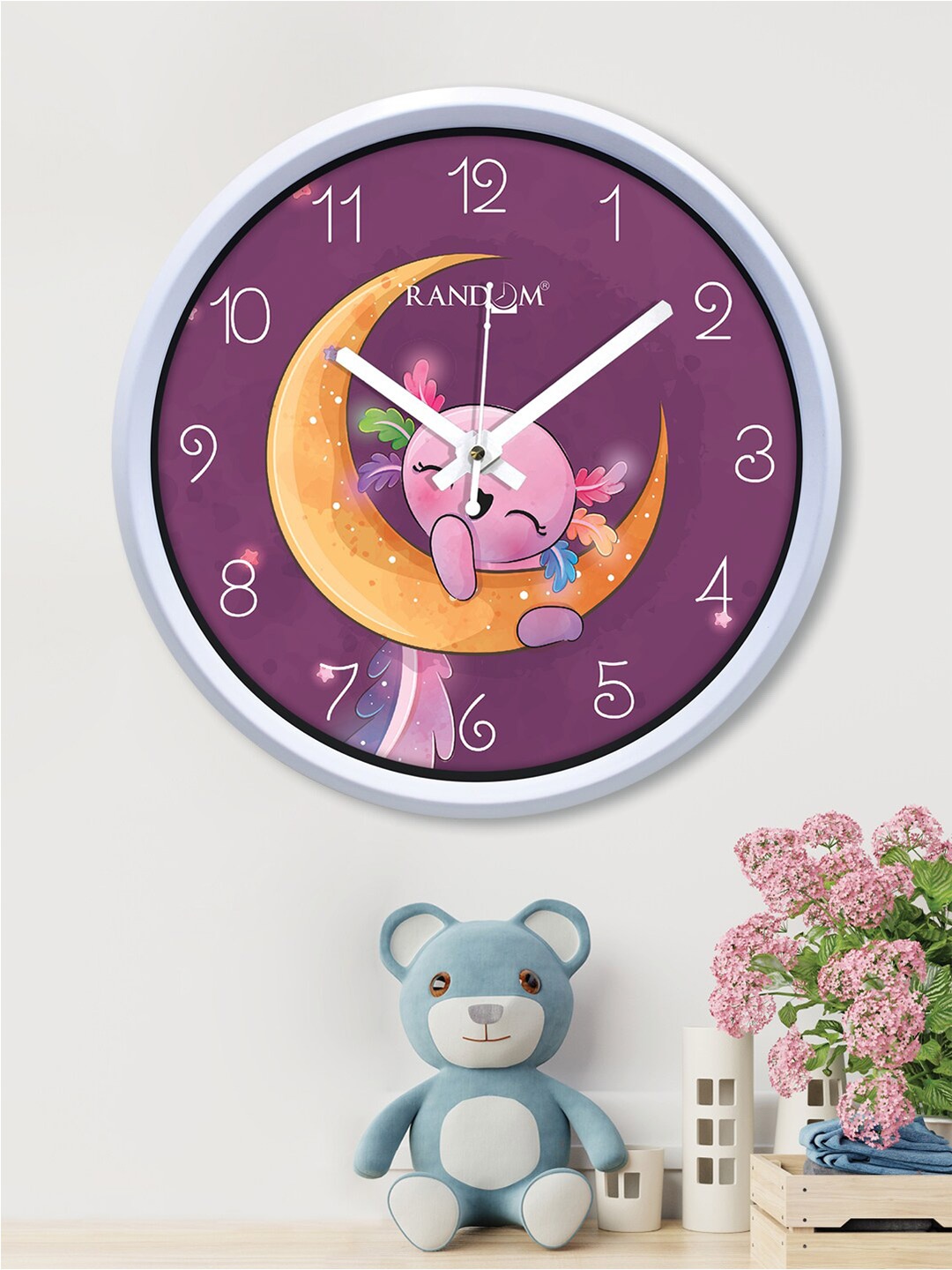 

RANDOM White & Purple Printed Contemporary Wall Clock