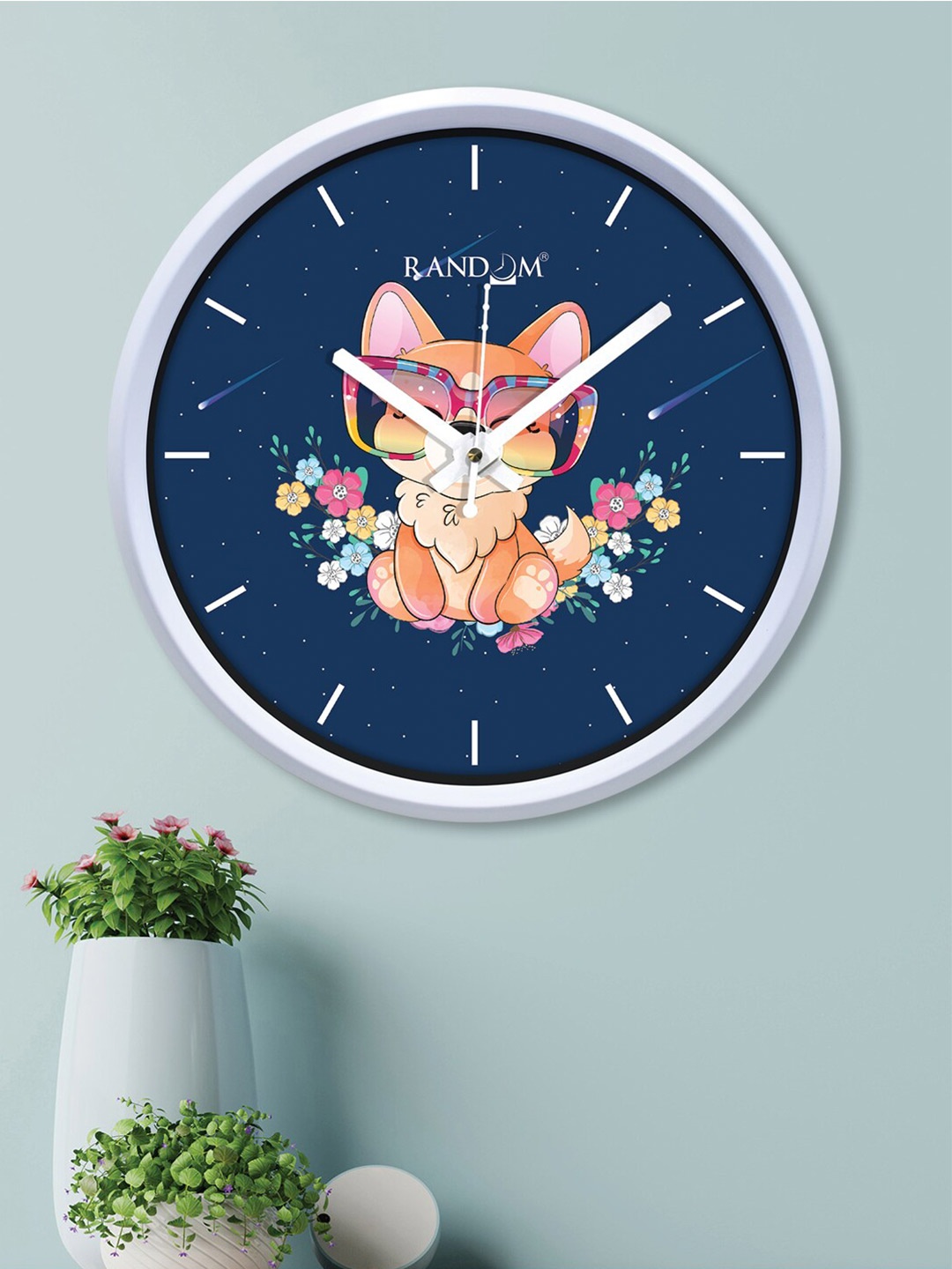 

RANDOM White & Blue Printed Contemporary Wall Clock
