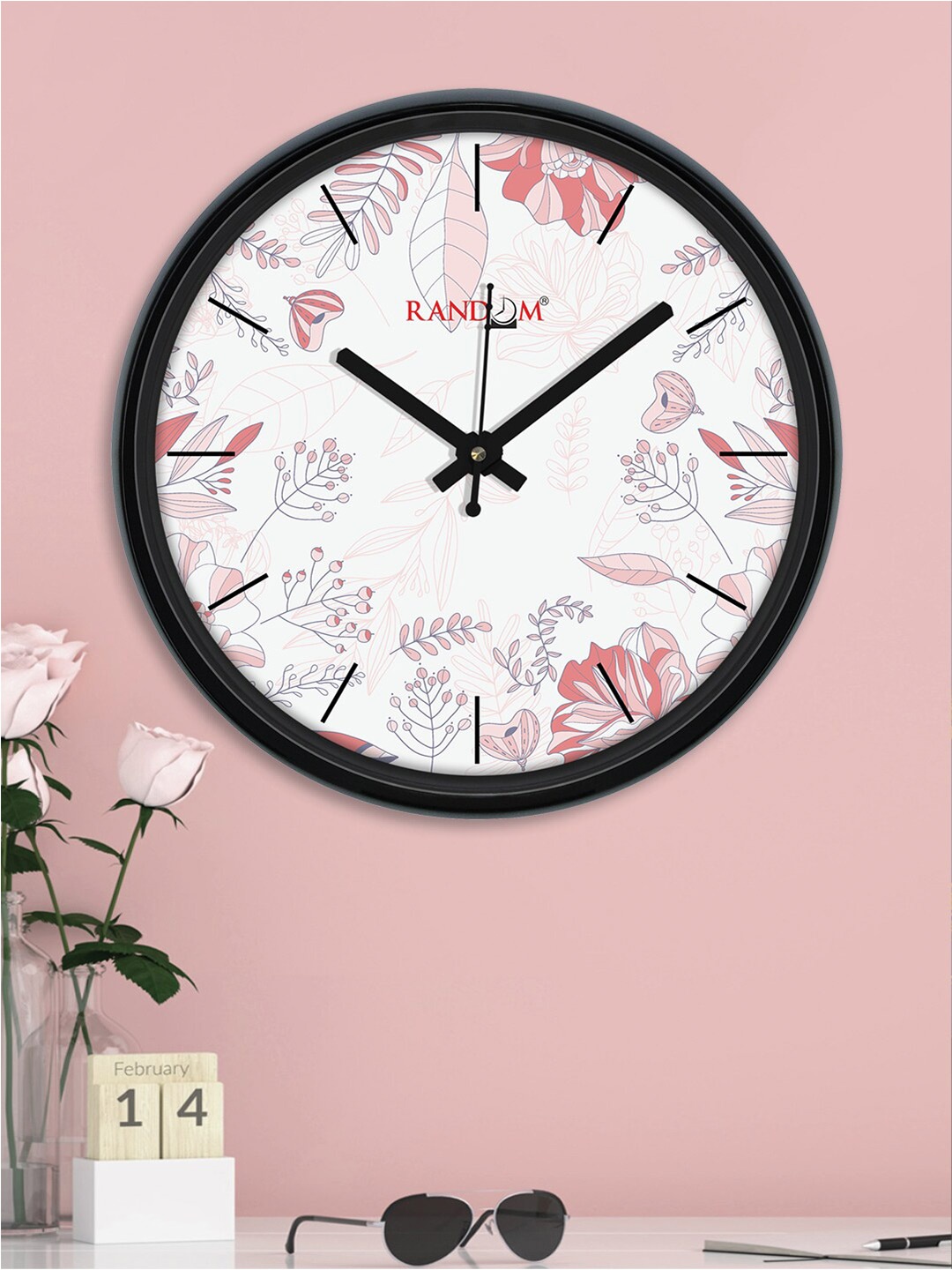 

RANDOM White & Red Floral Printed Contemporary Wall Clock