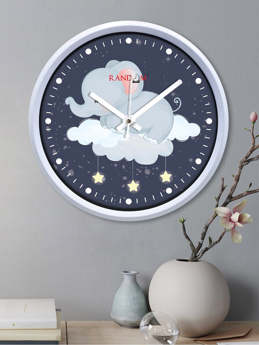 

RANDOM Baby Elephant art Navy Blue & Grey Printed Contemporary Wall Clock