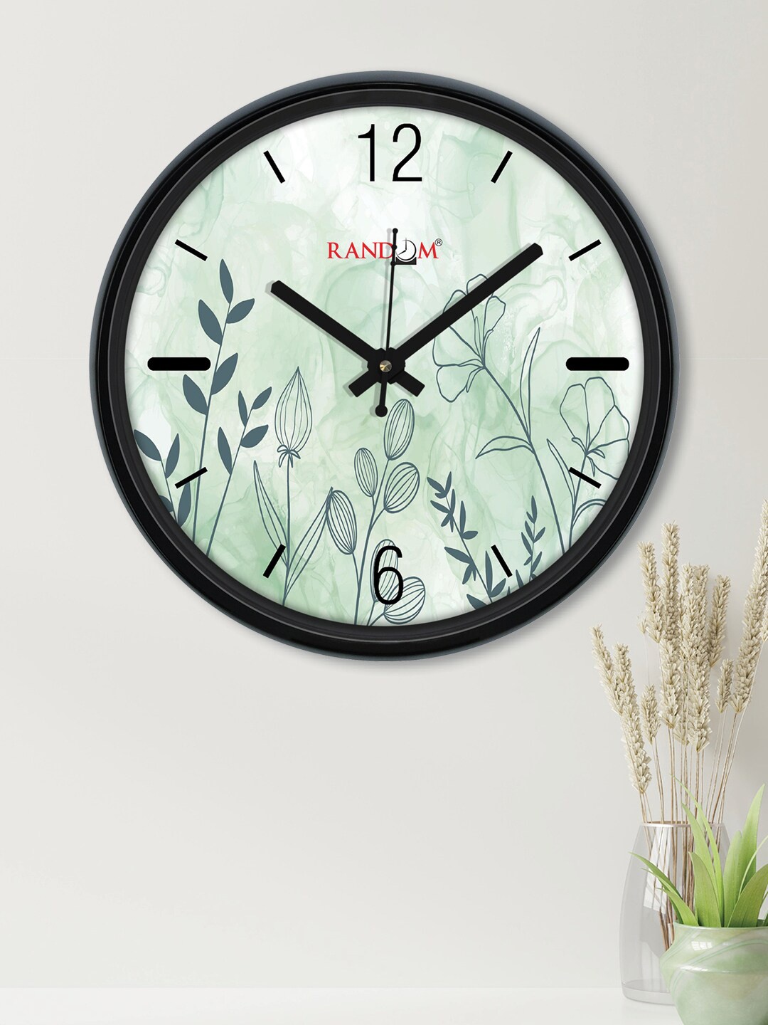 

RANDOM Flowers & Grass Green & Grey Printed Contemporary Wall Clock