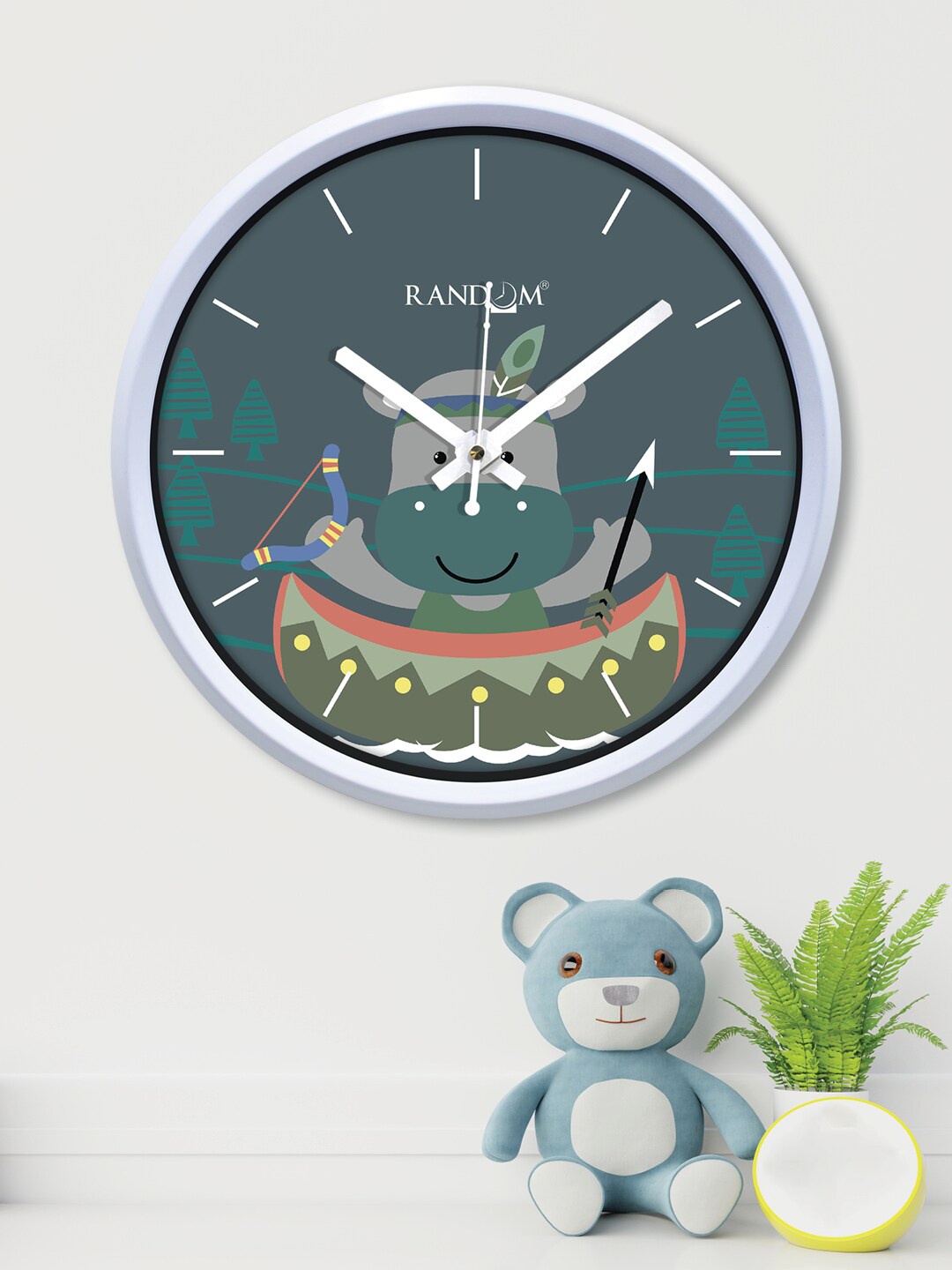 

RANDOM Cute Cartoon Art Grey & Green Printed Wall Clock