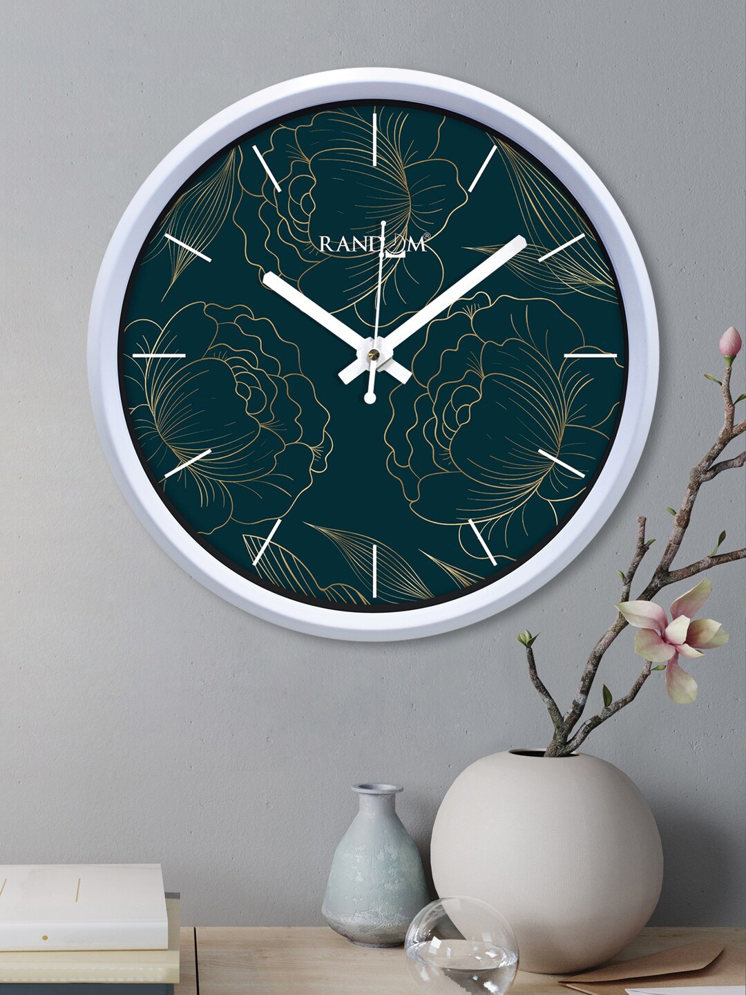 

RANDOM Big Flowers Art Green & Beige Printed Contemporary Wall Clock