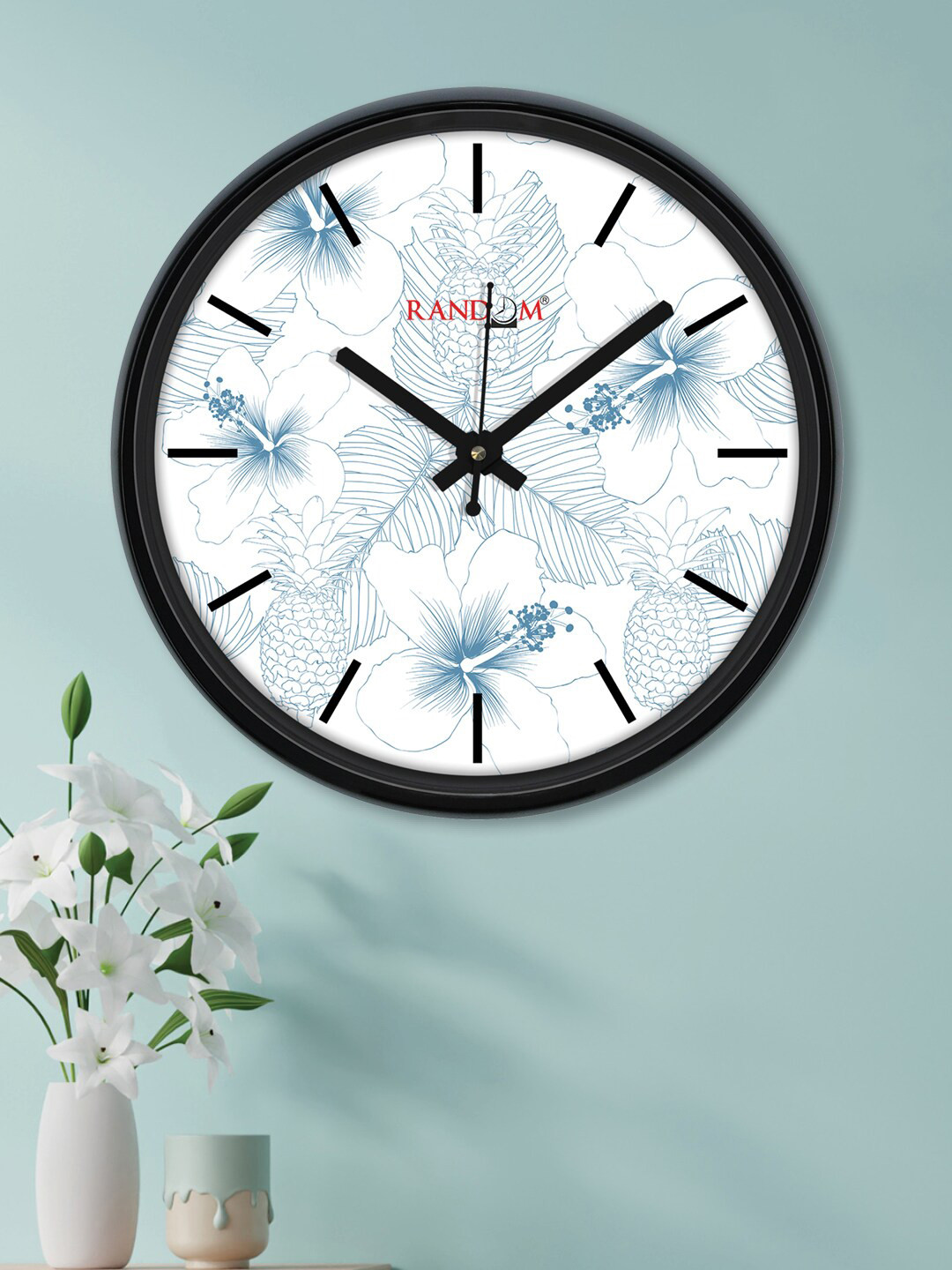 

RANDOM Beautiful Flowers White & Blue Printed Contemporary Wall Clock