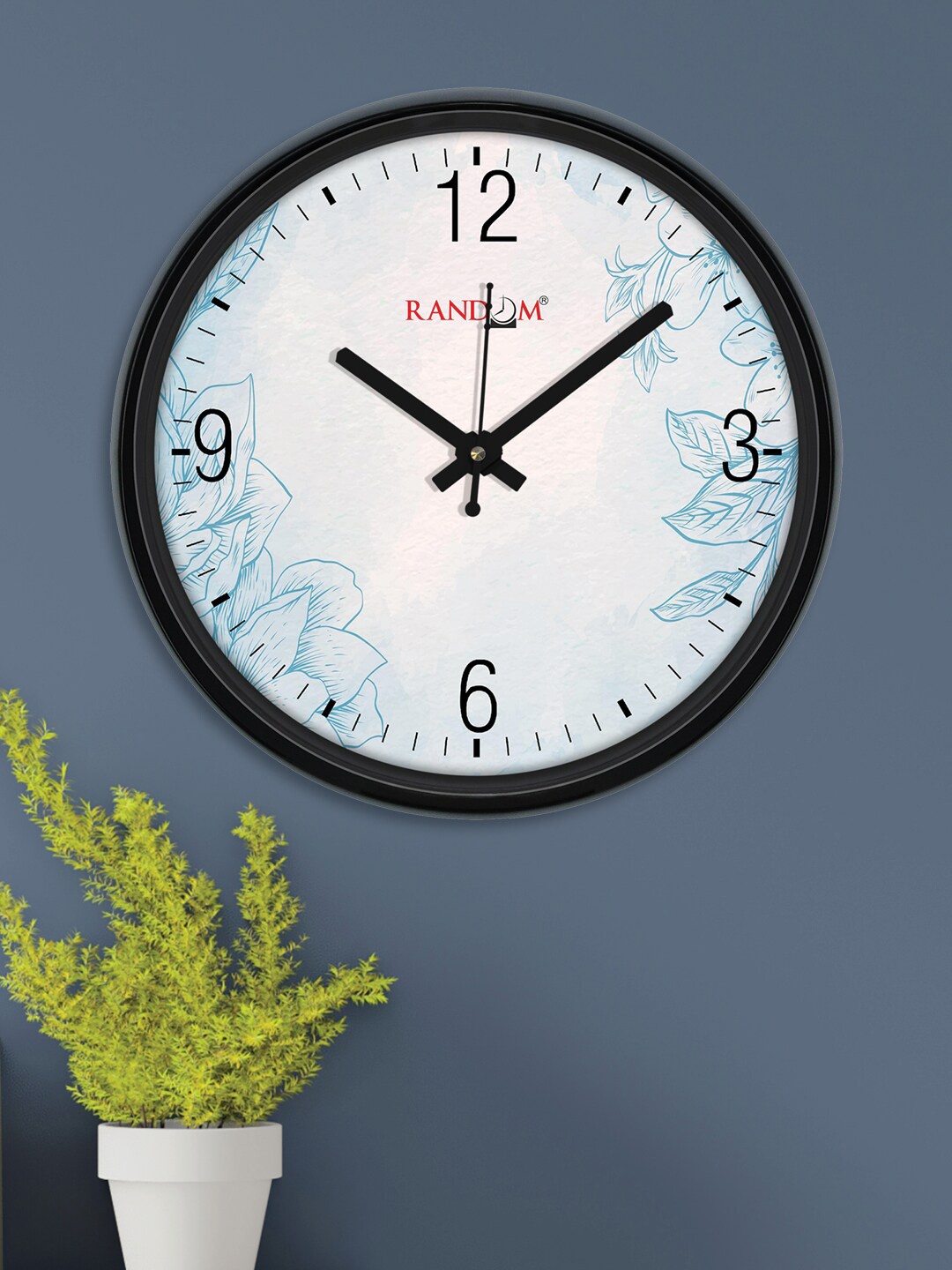 

RANDOM Flowers art White & Blue Printed Contemporary Wall Clock