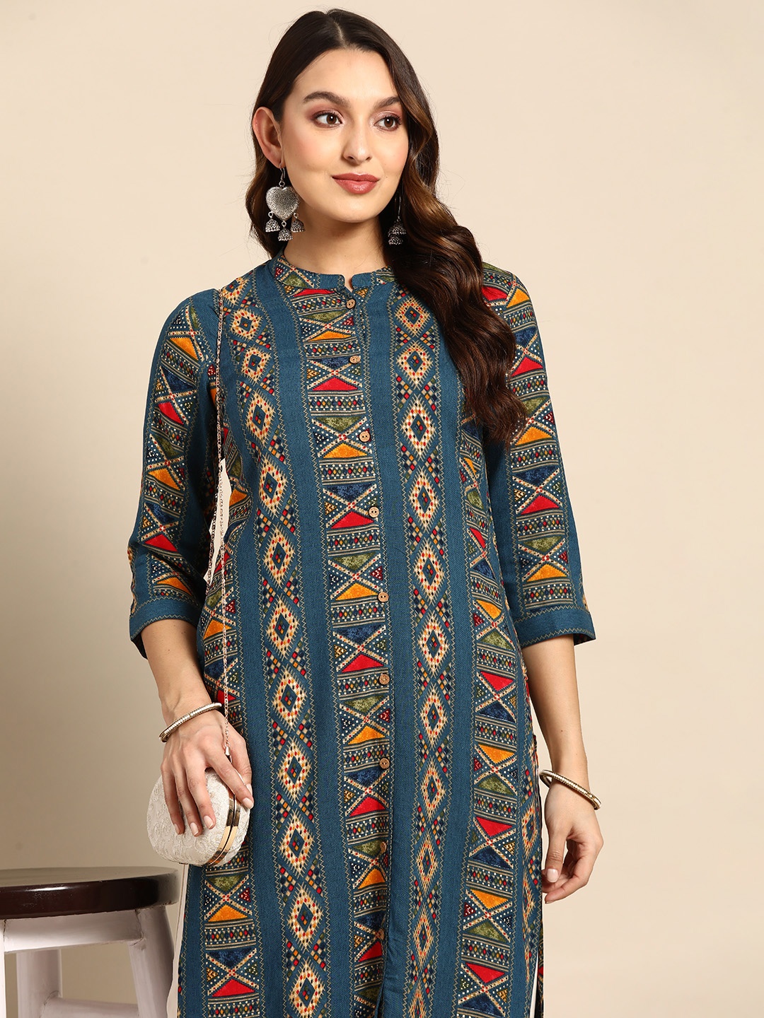 

Anouk Women Tribal Printed Straight Kurta, Navy blue