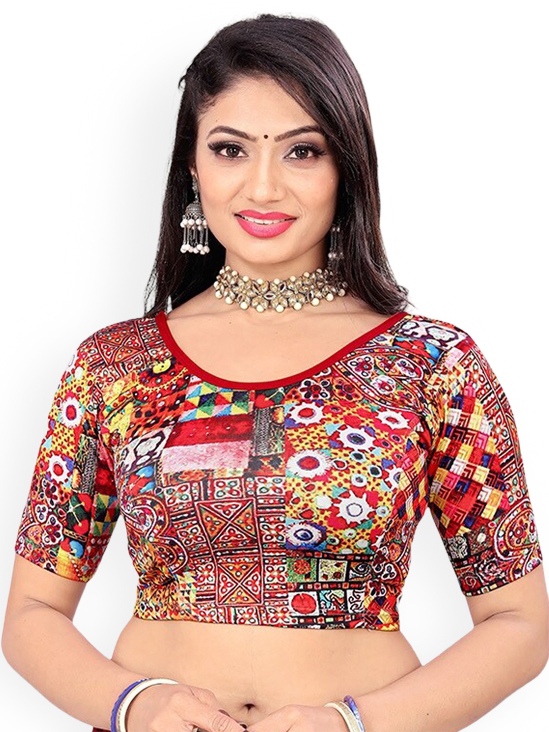 

SERONA FABRICS Digital Floral Printed Short Sleeves Saree Blouse, Maroon