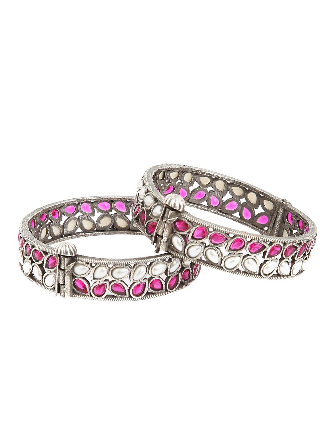 

Binnis Wardrobe Set Of 2 Silver-Plated & Kundan-Studded Stone Bangles