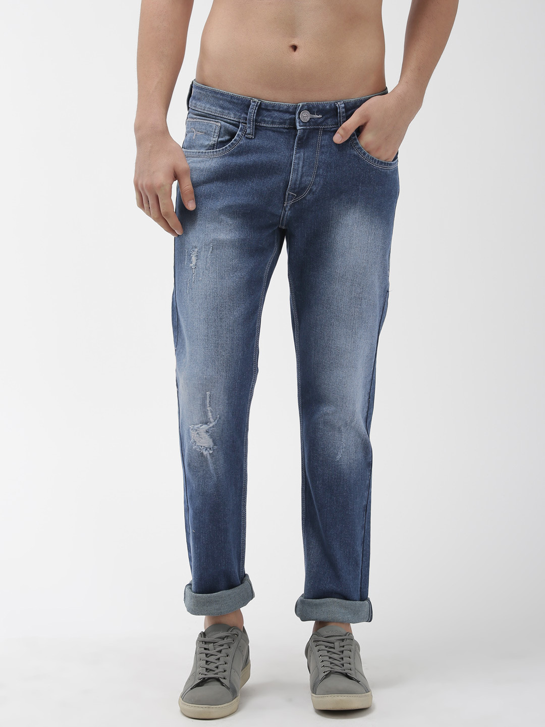 

Flying Machine Men Blue Slim Tapered Fit Mid-Rise Mildly Distressed Stretchable Jeans