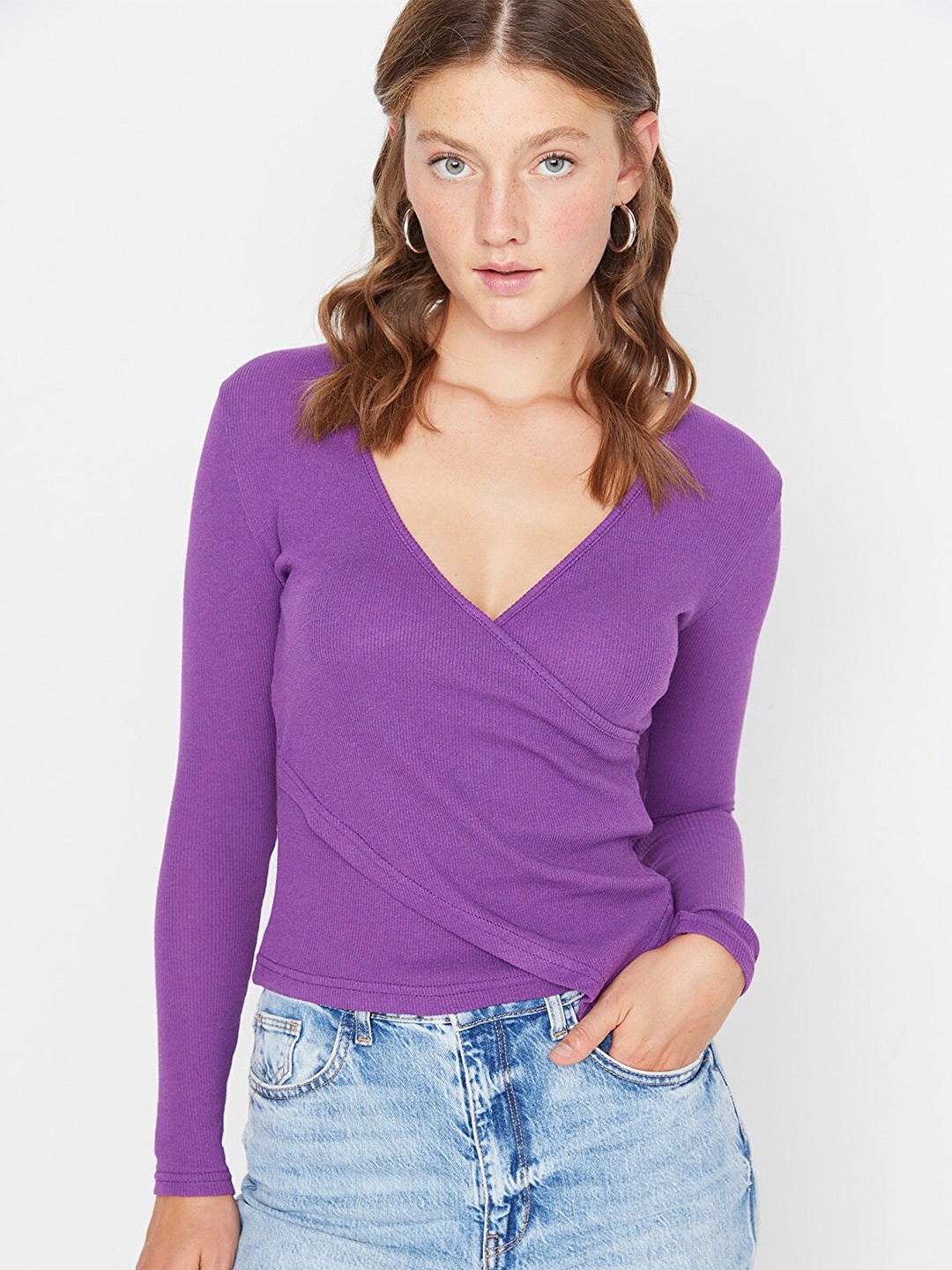 

Trendyol V-Neck Long Sleeves Wrap Top, Purple