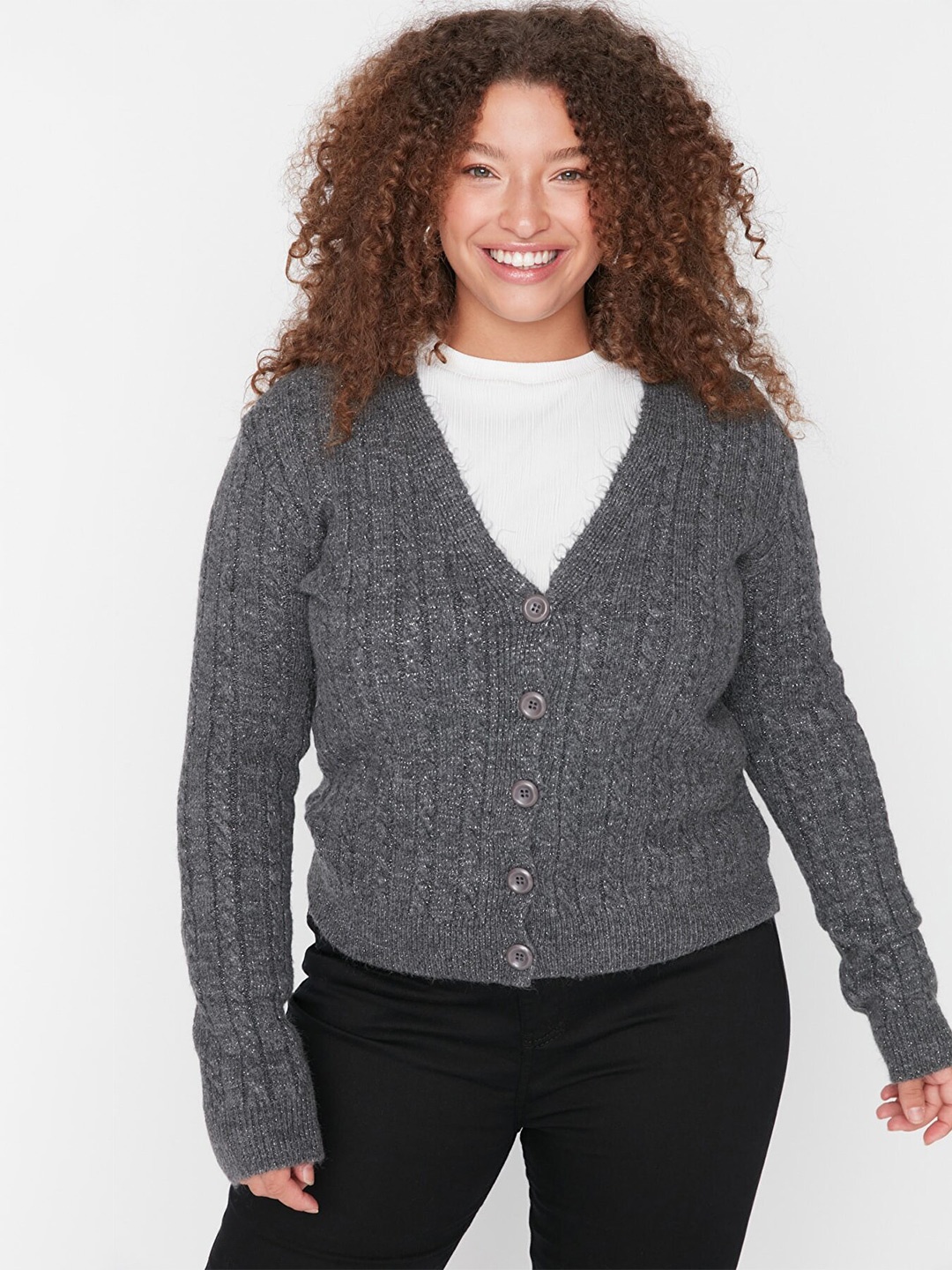 

Trendyol Women Ribbed Acrylic Cardigan, Charcoal