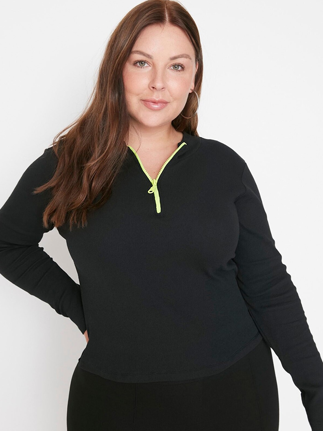 

Trendyol High Neck Half Zipper Regular Top, Black