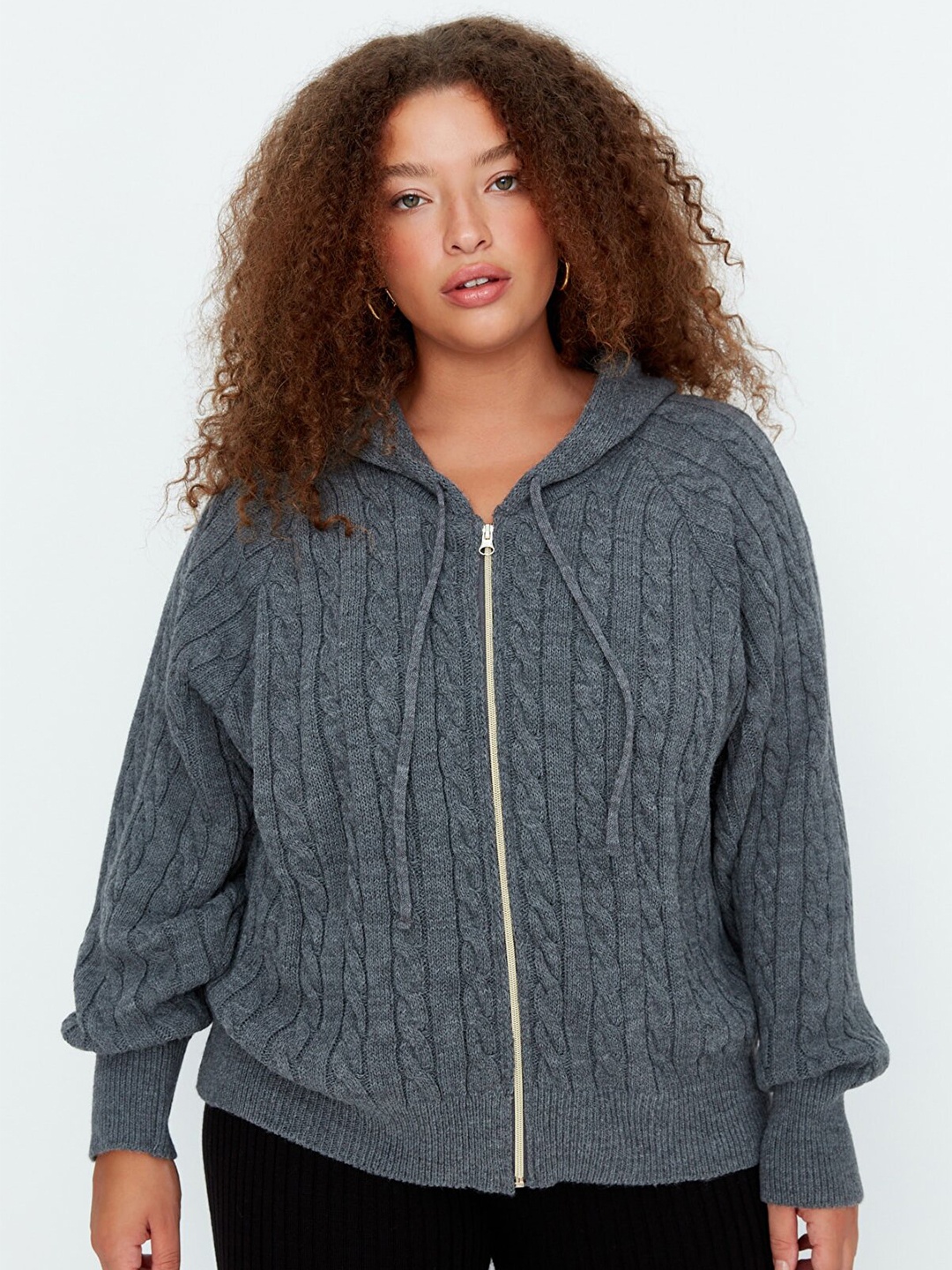 

Trendyol Women Cable Knit Acrylic Sweater, Grey