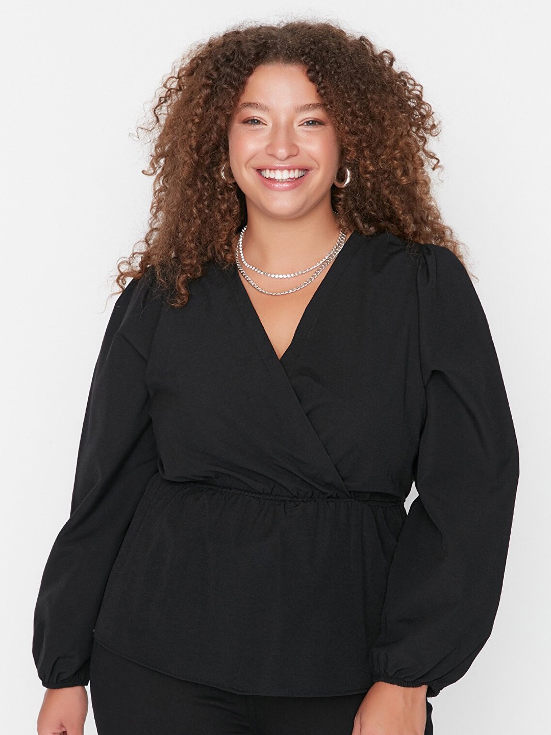 

Trendyol V-Neck puff Sleeves Wrap Top, Black