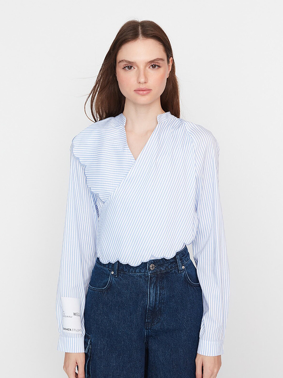 

Trendyol Striped Applique Wrap Top, White