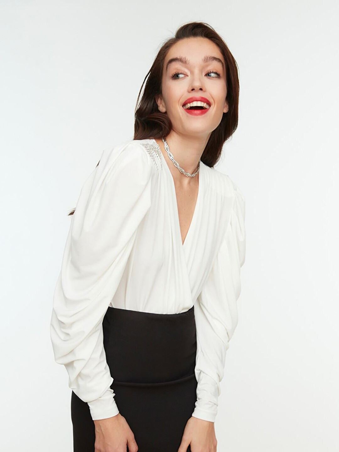 

Trendyol Embellished Long Sleeves Wrap Top, Off white