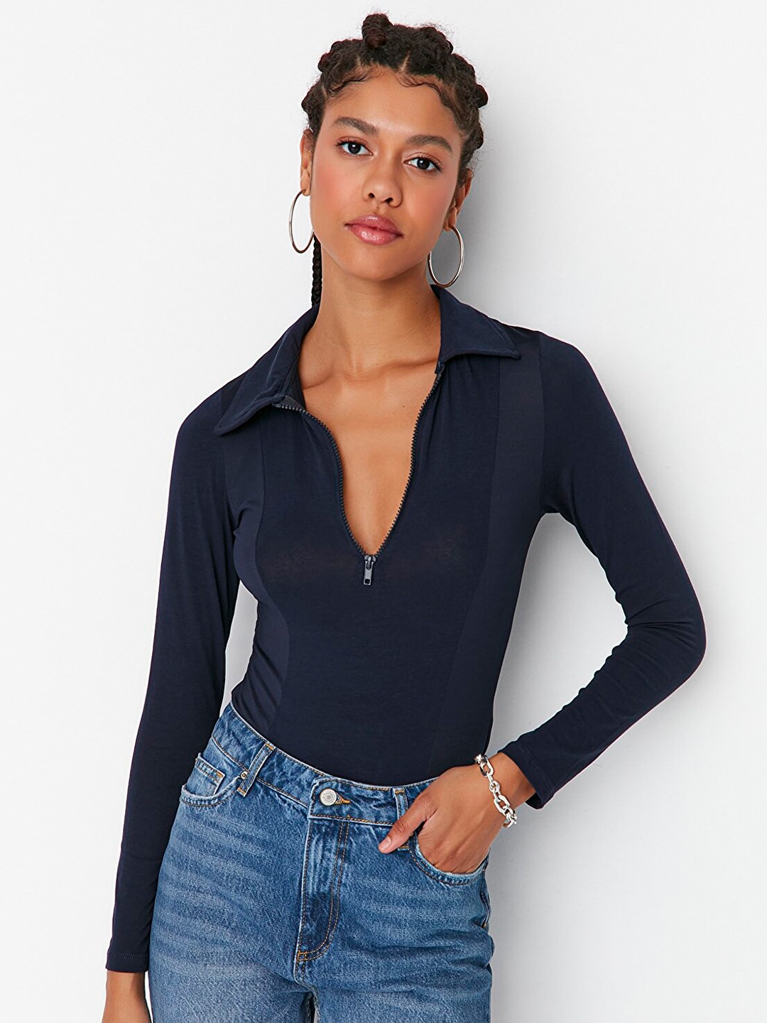 

Trendyol Shirt Collar Long Sleeves Top, Navy blue