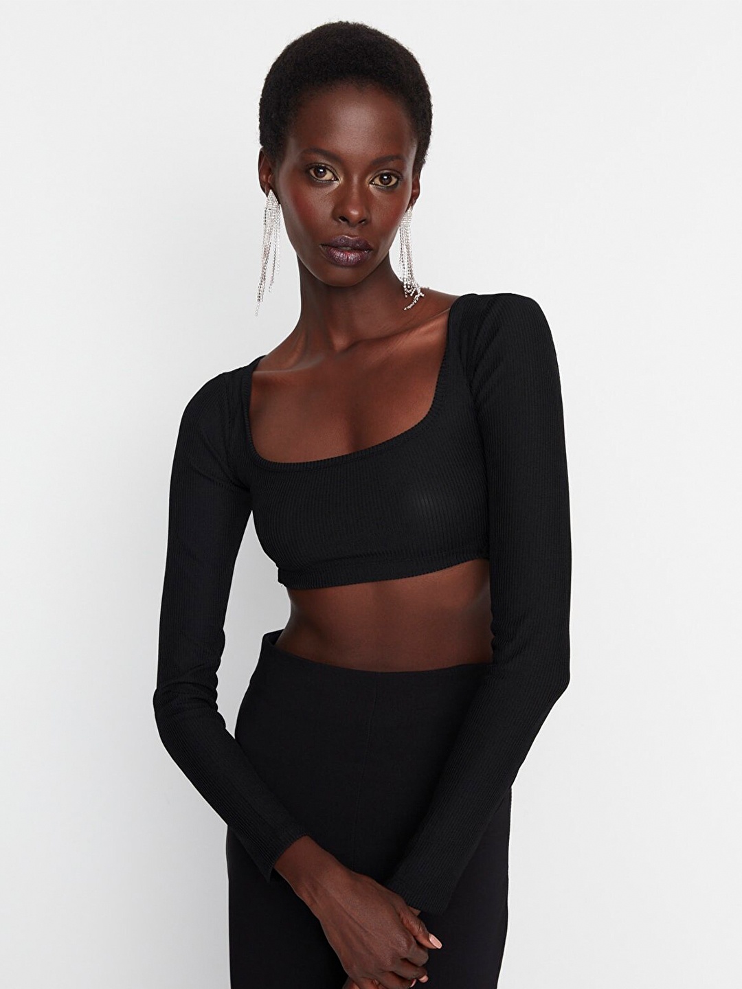 

Trendyol Square Neck Styled Back Crop Top, Black