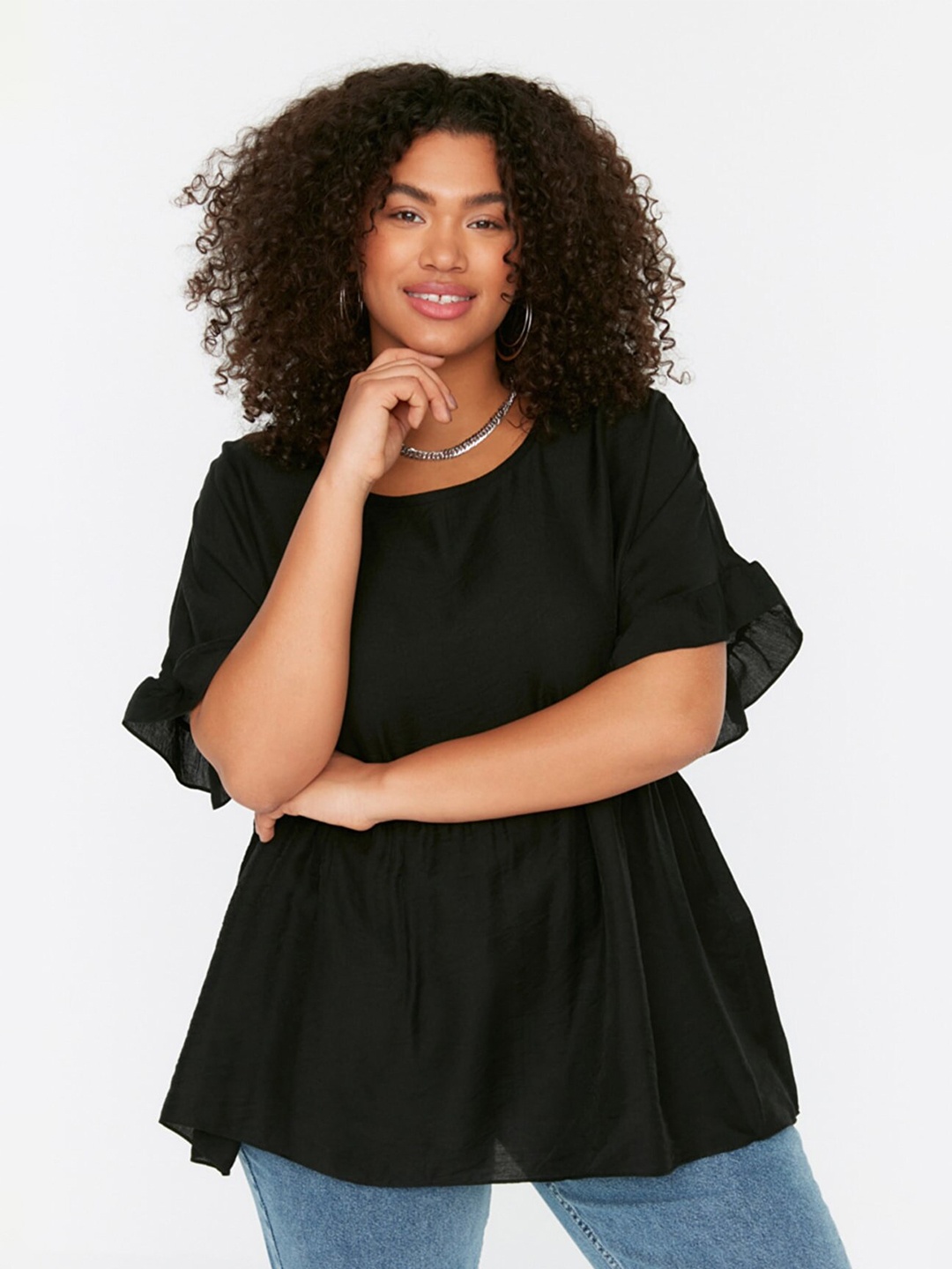 

Trendyol Round Neck Bell Sleeves Top, Black
