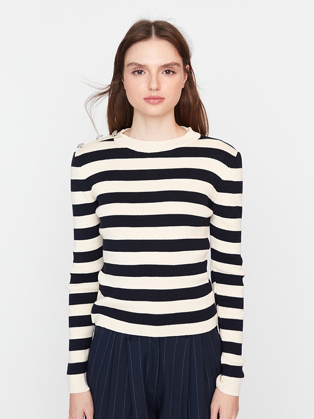 

Trendyol Long Sleeve Striped Top, Cream