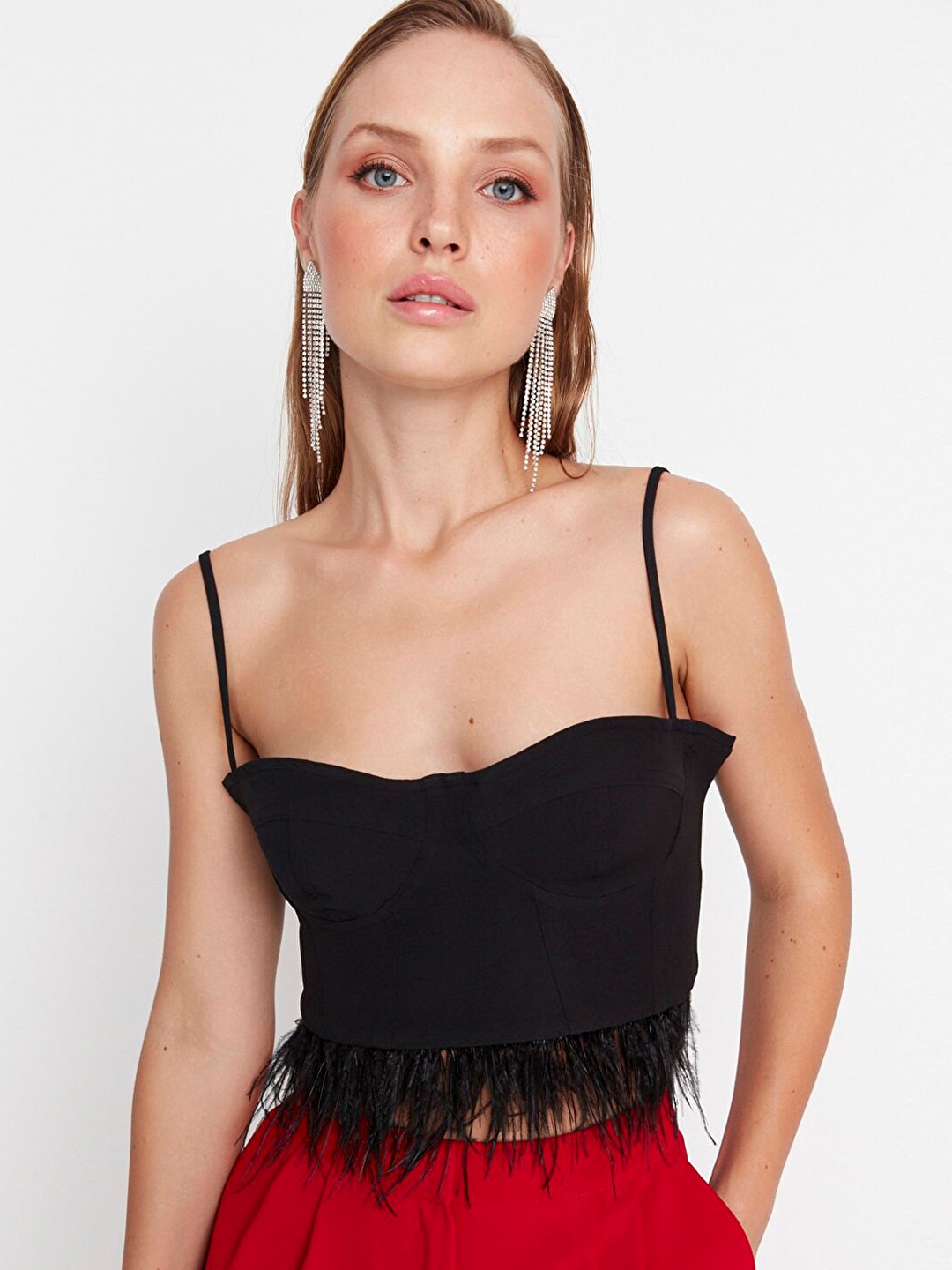 

Trendyol Fringed Bralette Crop Top, Black