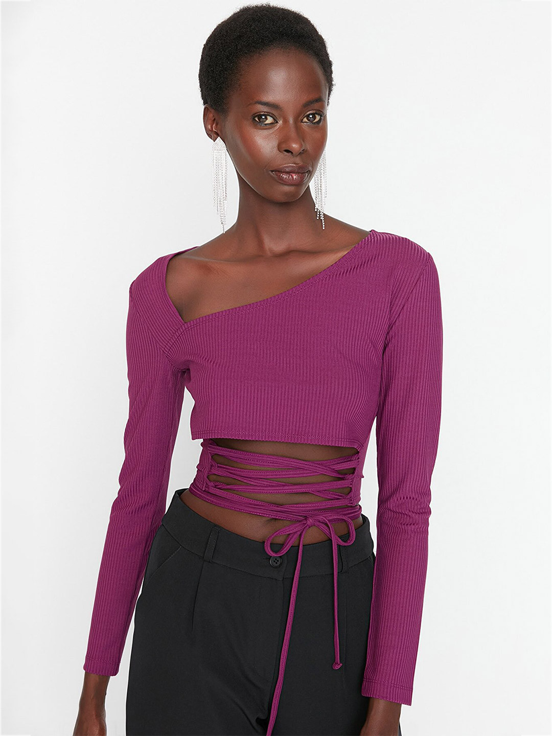 

Trendyol Waist Tie-Ups Crop Top, Purple