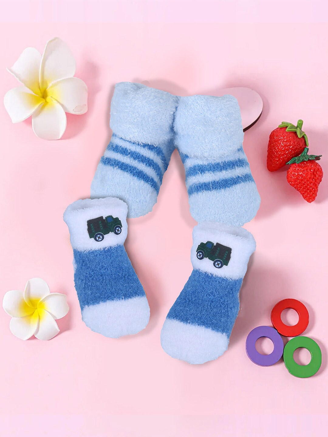 

Baby Moo Kids Set Of 2 Striped Cotton Ankle-Length Socks, Blue