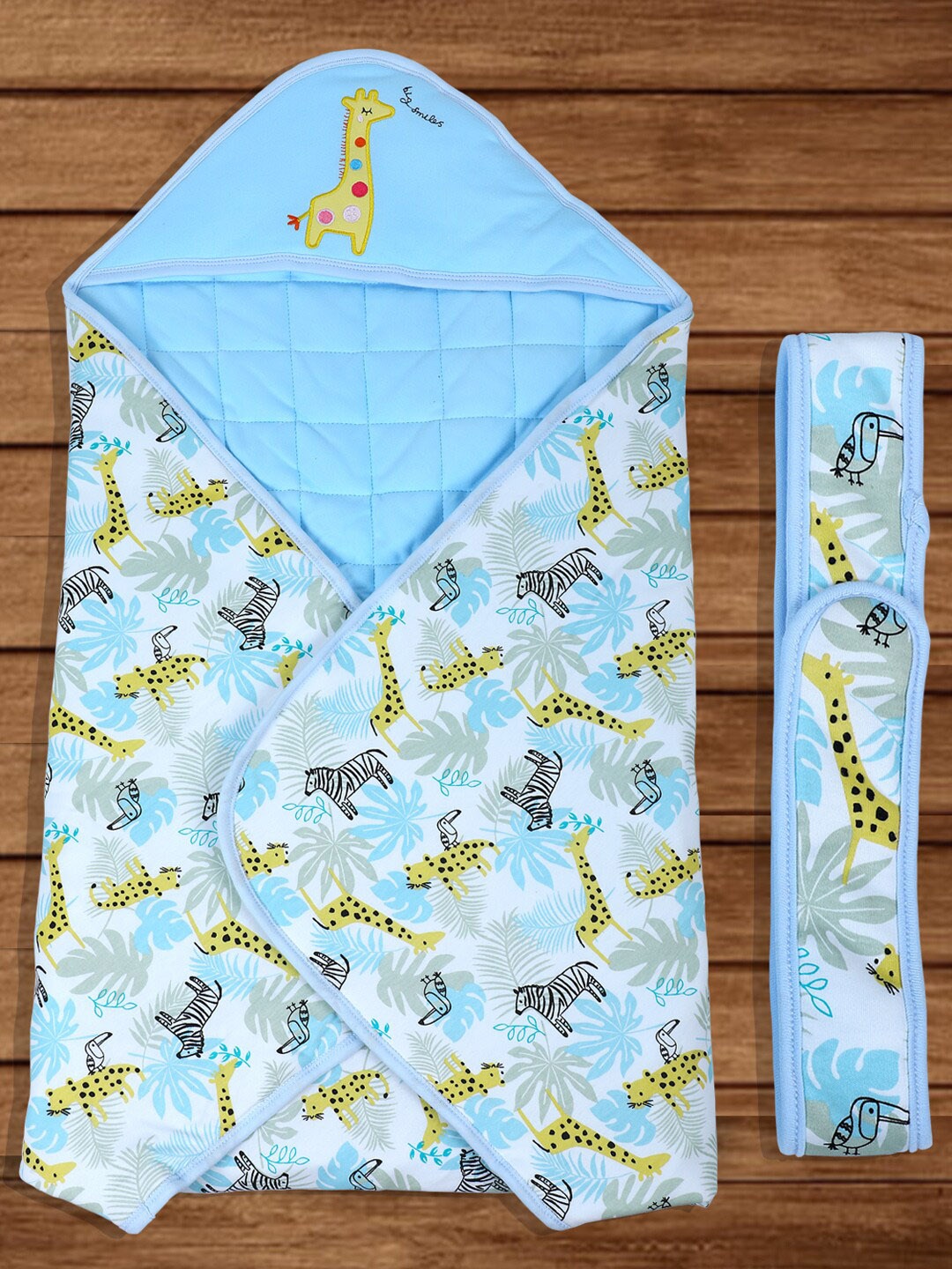 

Baby Moo Infants Giraffe Printed Warm Hooded Quilted Wrapper, Blue