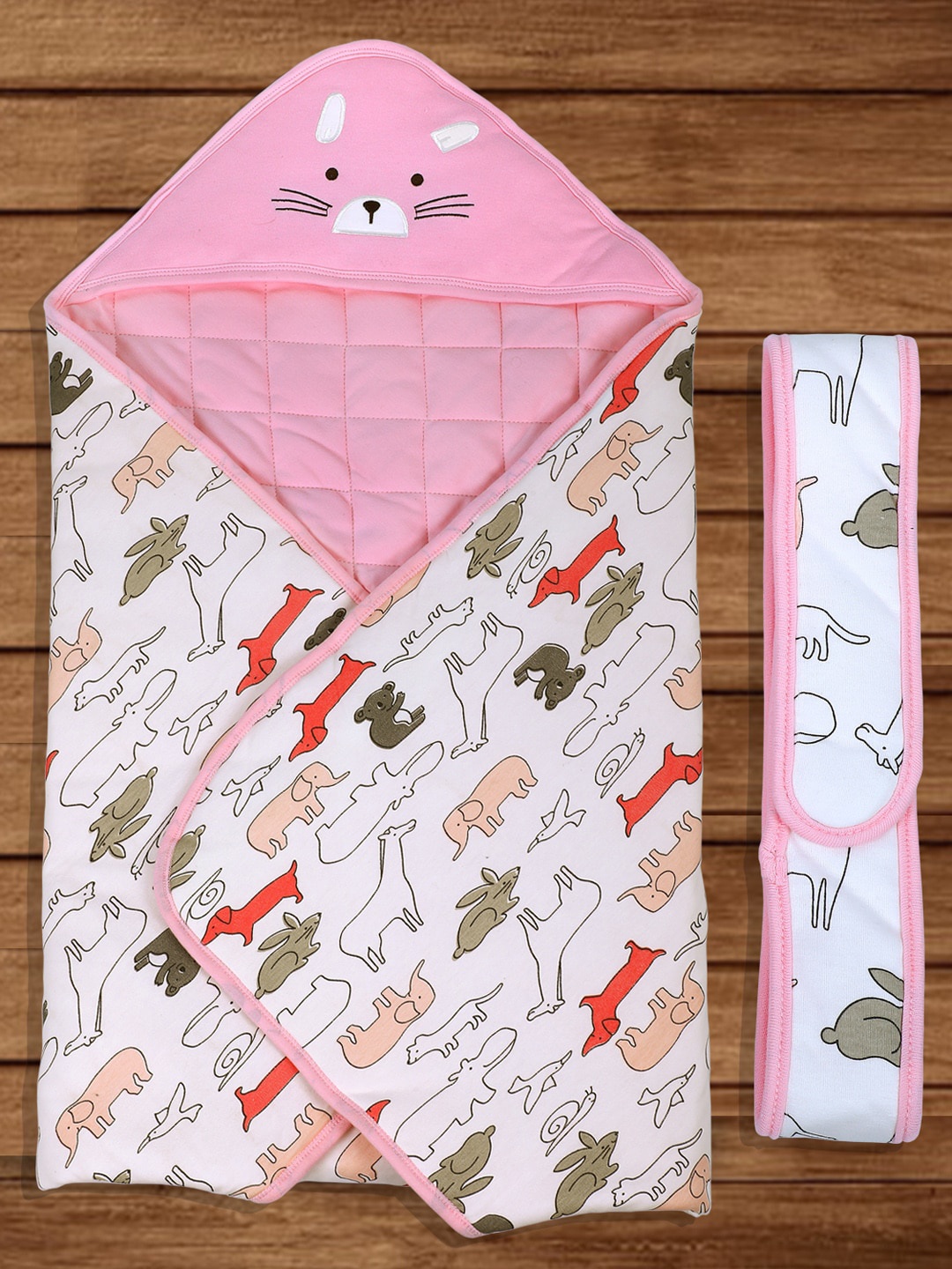 

Baby Moo Infants Kitty Printed Warm Hooded Quilted Wrapper, Pink