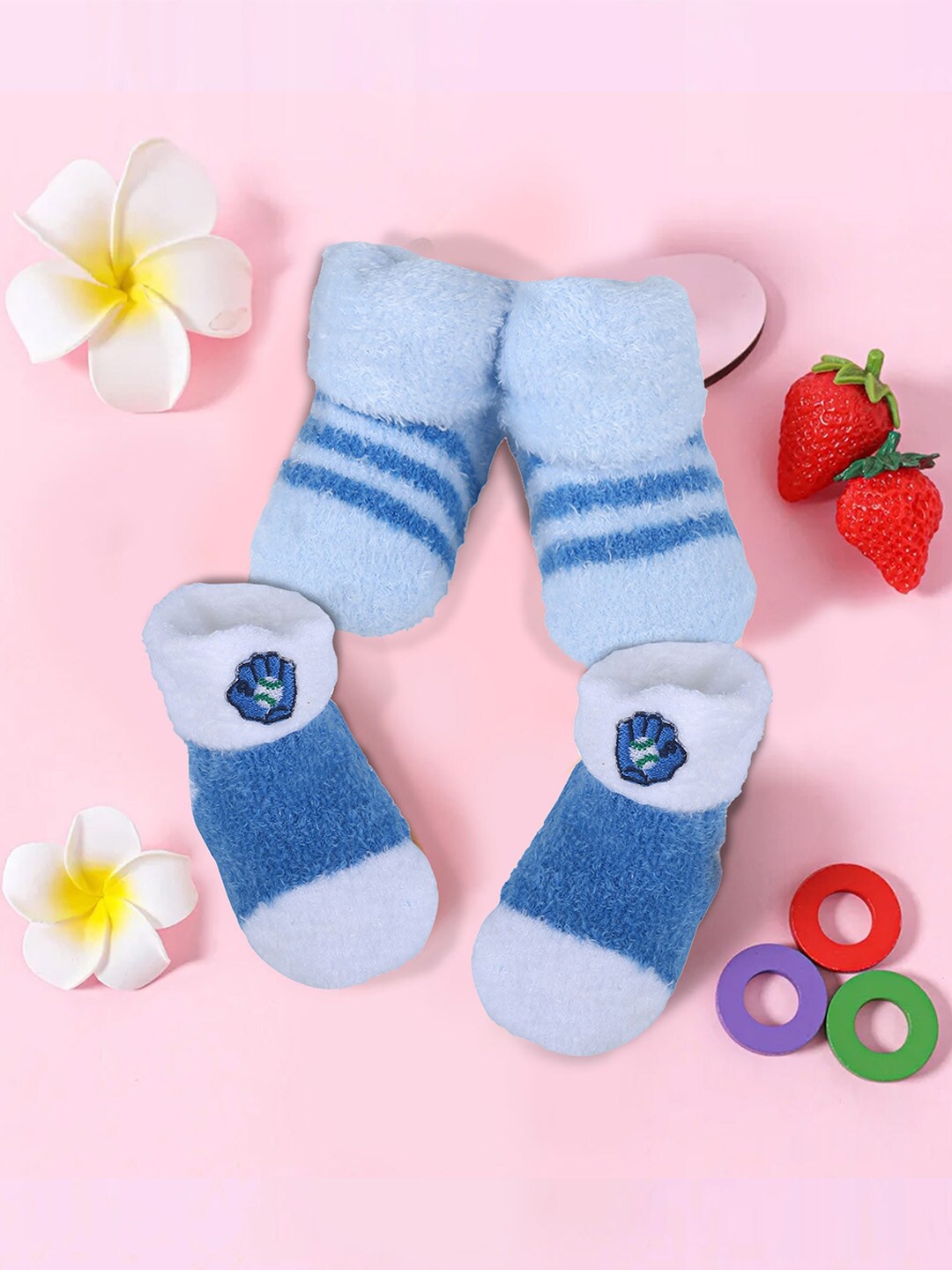 

Baby Moo Infant Pack Of 2 Baseball & Striped Breathable Cotton Socks, Blue