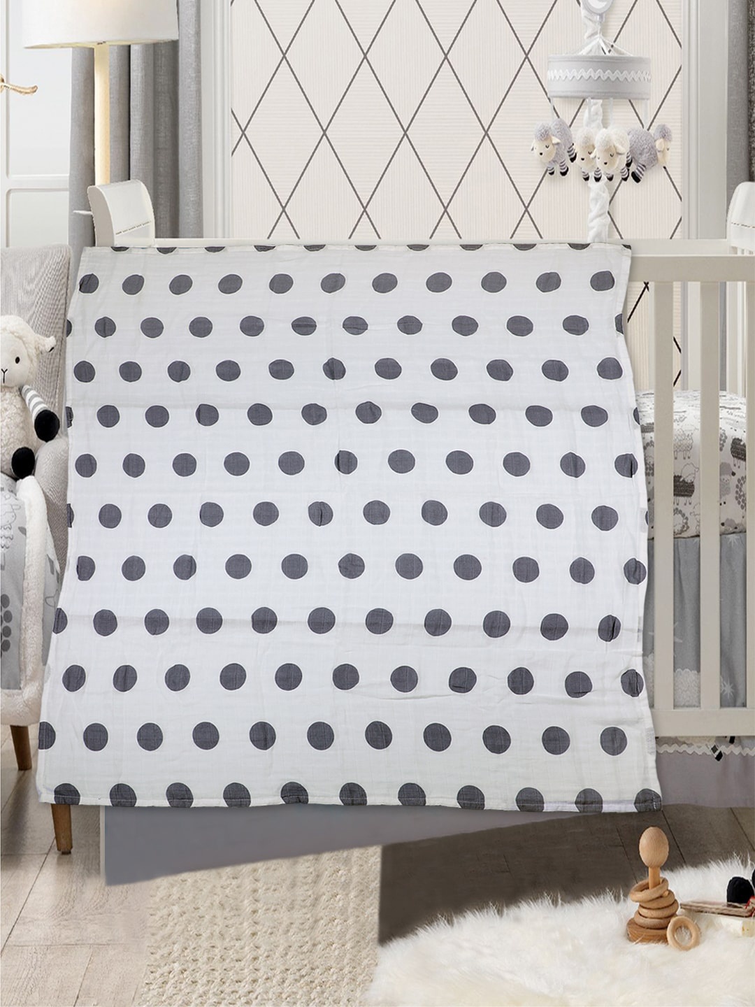 

Baby Moo Infants Polka Dots Printed Soft Wrapper Muslin Swaddle, Grey