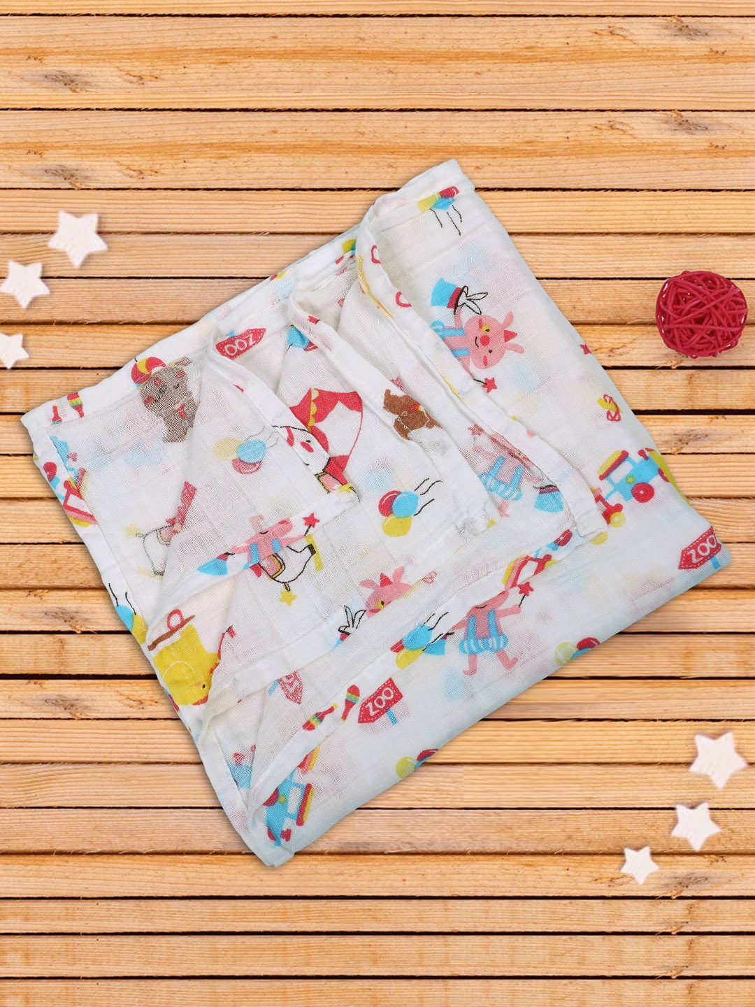 

Baby Moo Infants Circus Animals Printed Soft Wrapper Muslin Cotton Swaddle, White
